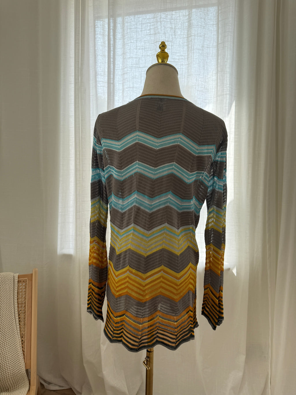 M Missoni Multicolour Chevron Knit Blouse | Plunge Neck Top in Viscose & Cotton – Size M