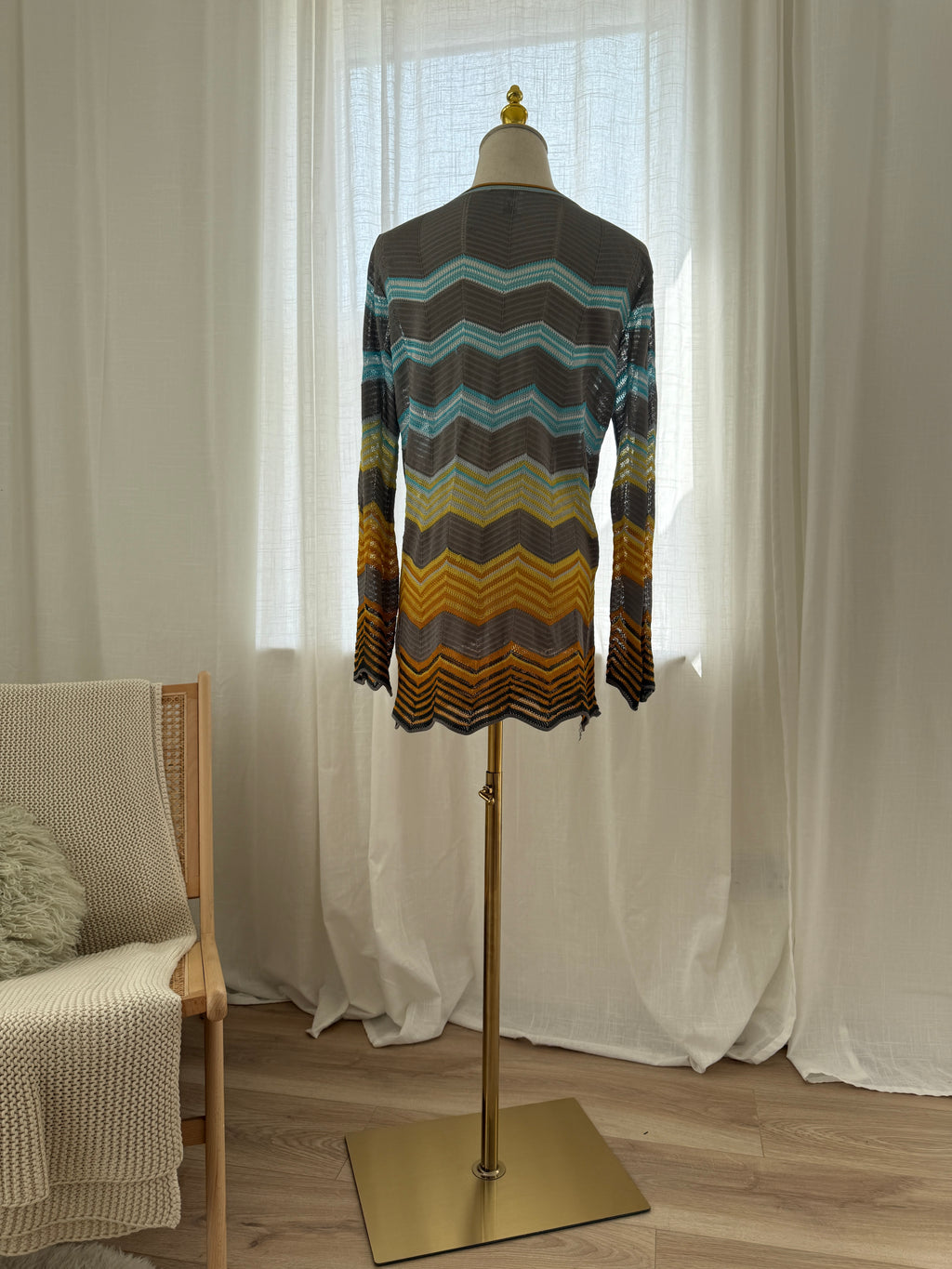 M Missoni Multicolour Chevron Knit Blouse | Plunge Neck Top in Viscose & Cotton – Size M