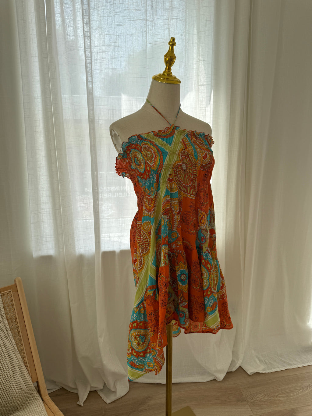 Joie Orange Printed Halterneck Mini Dress | Cotton Silk Ruffle Trim Tent Dress – Size S
