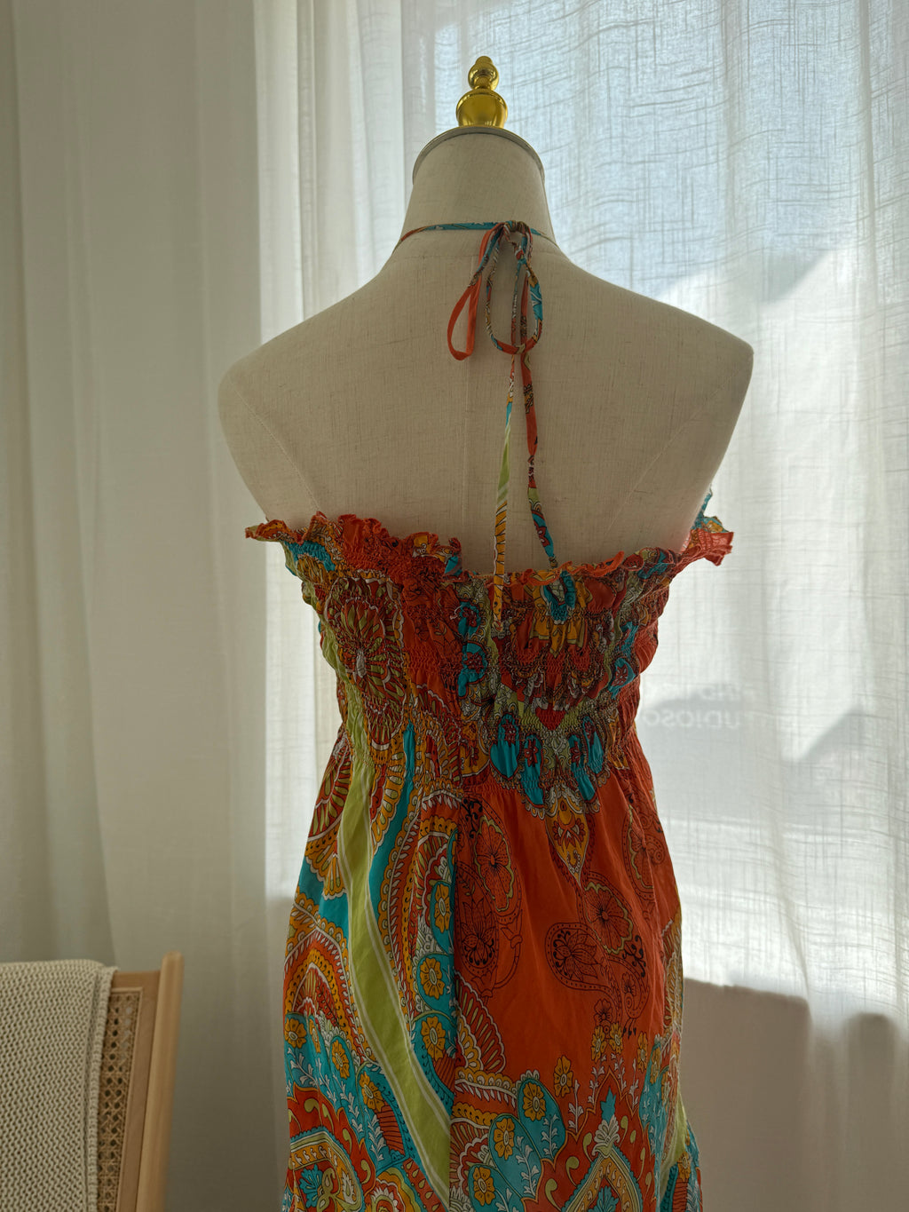 Joie Orange Printed Halterneck Mini Dress | Cotton Silk Ruffle Trim Tent Dress – Size S