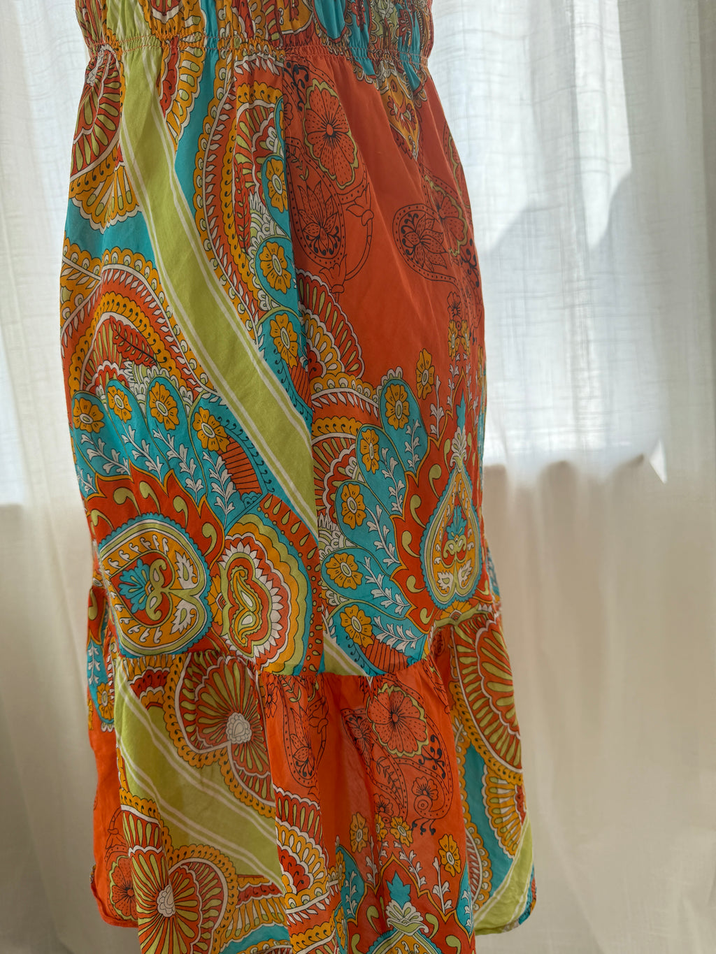 Joie Orange Printed Halterneck Mini Dress | Cotton Silk Ruffle Trim Tent Dress – Size S