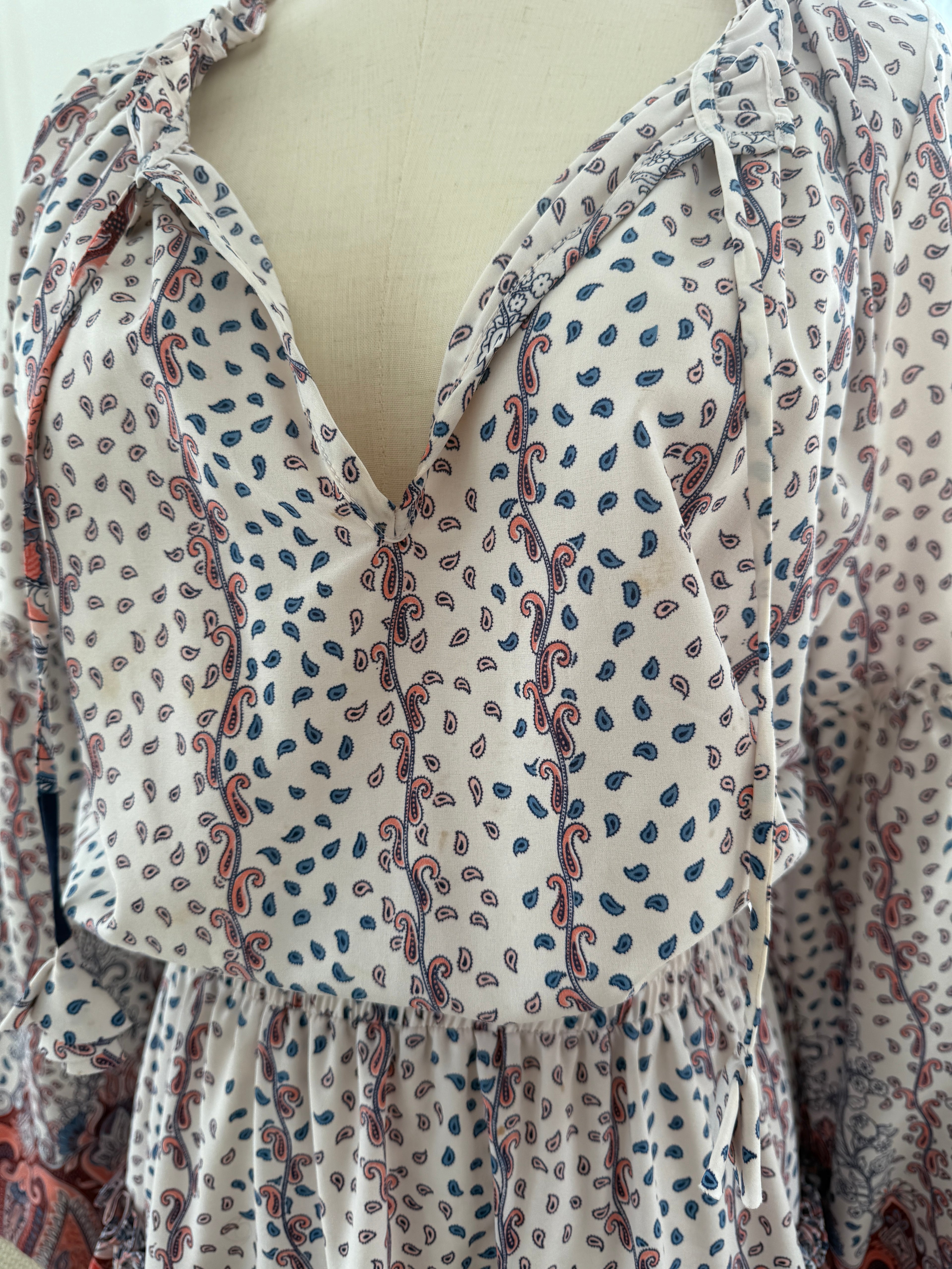 MISA Los Angeles Paisley Print Ruffle Mini Dress with Long Sleeves – Size M