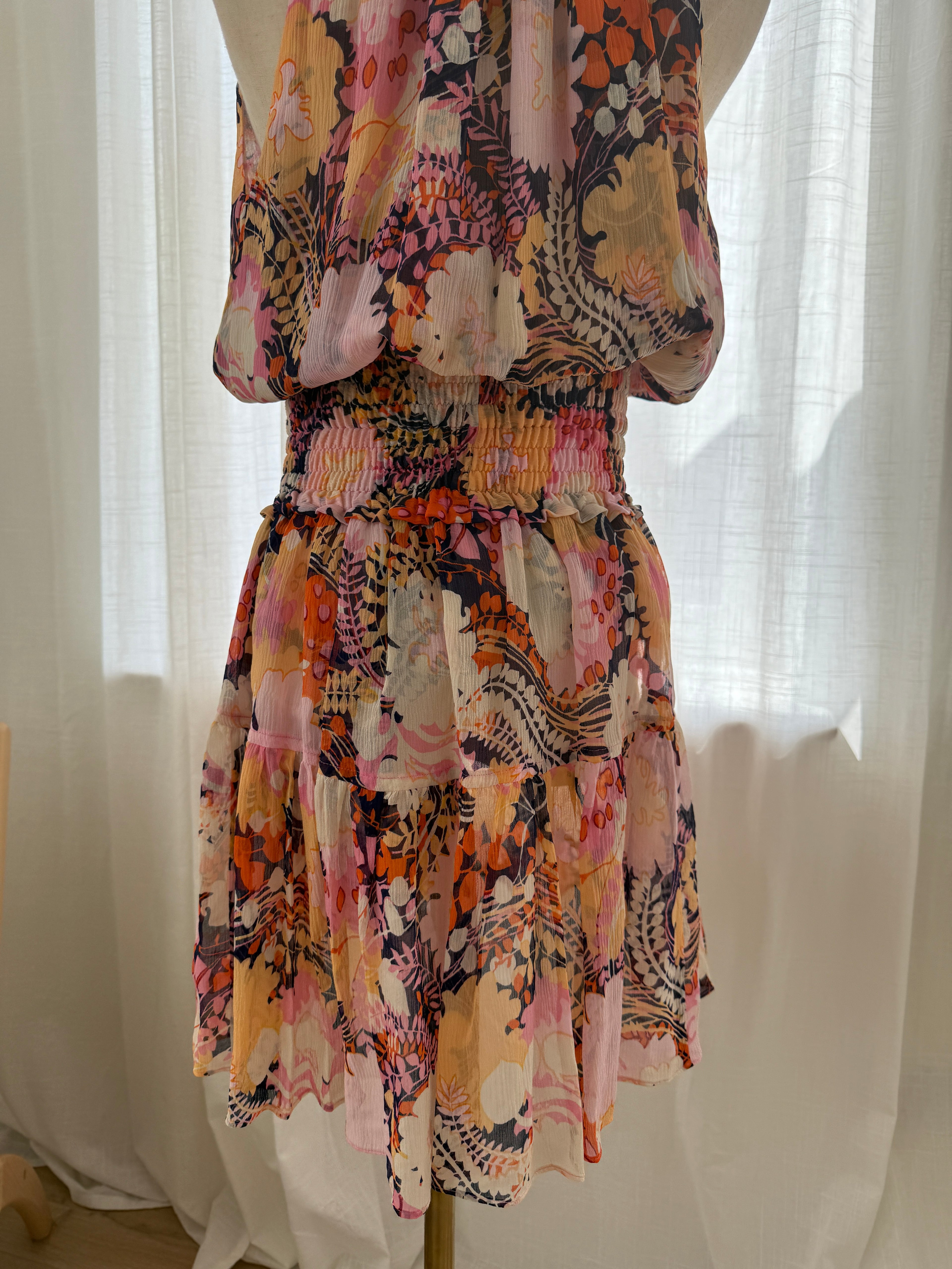 A.L.C. Silk Floral Halterneck Mini Dress with Ruffle Accents – Size M