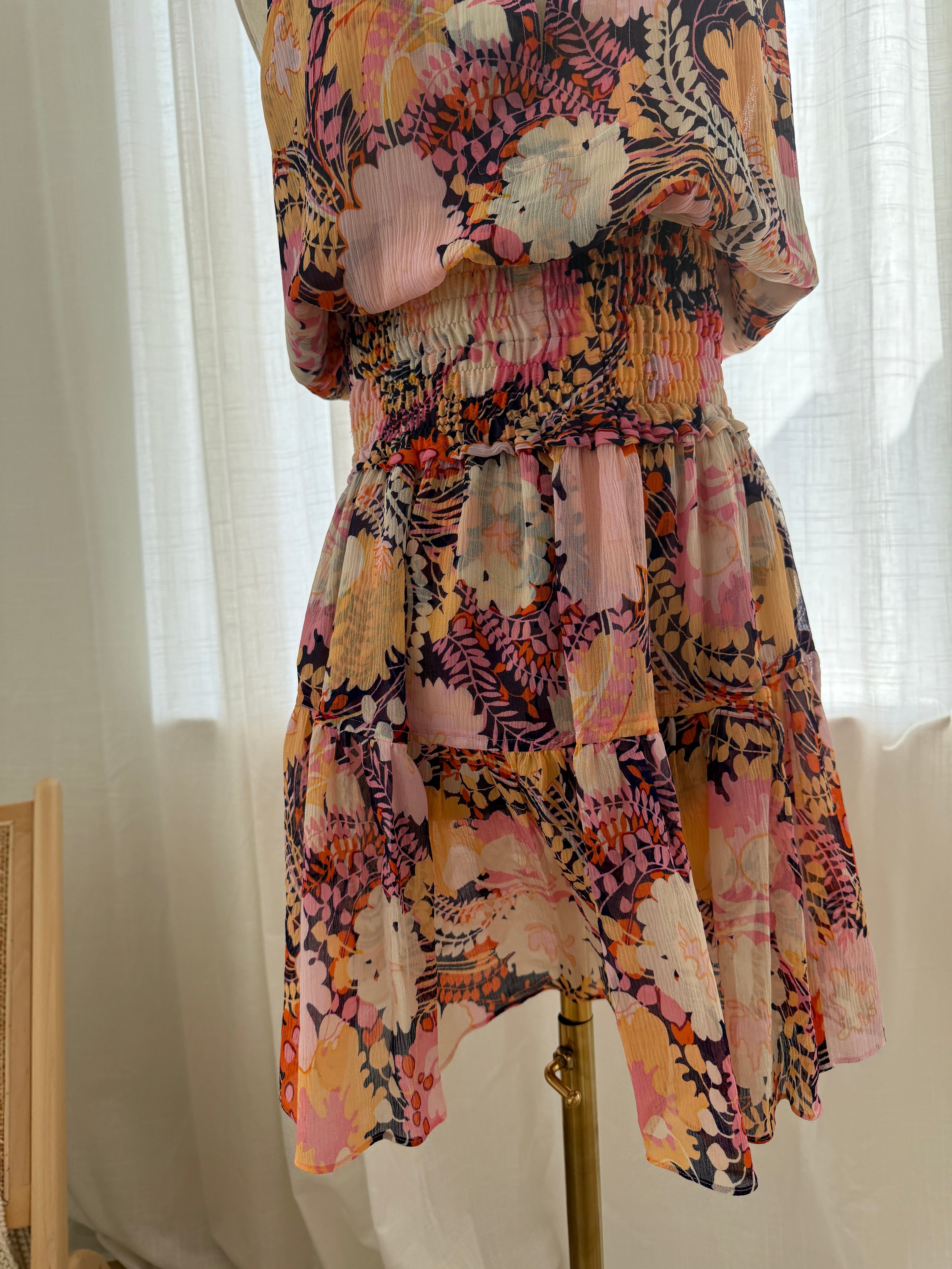 A.L.C. Silk Floral Halterneck Mini Dress with Ruffle Accents – Size M