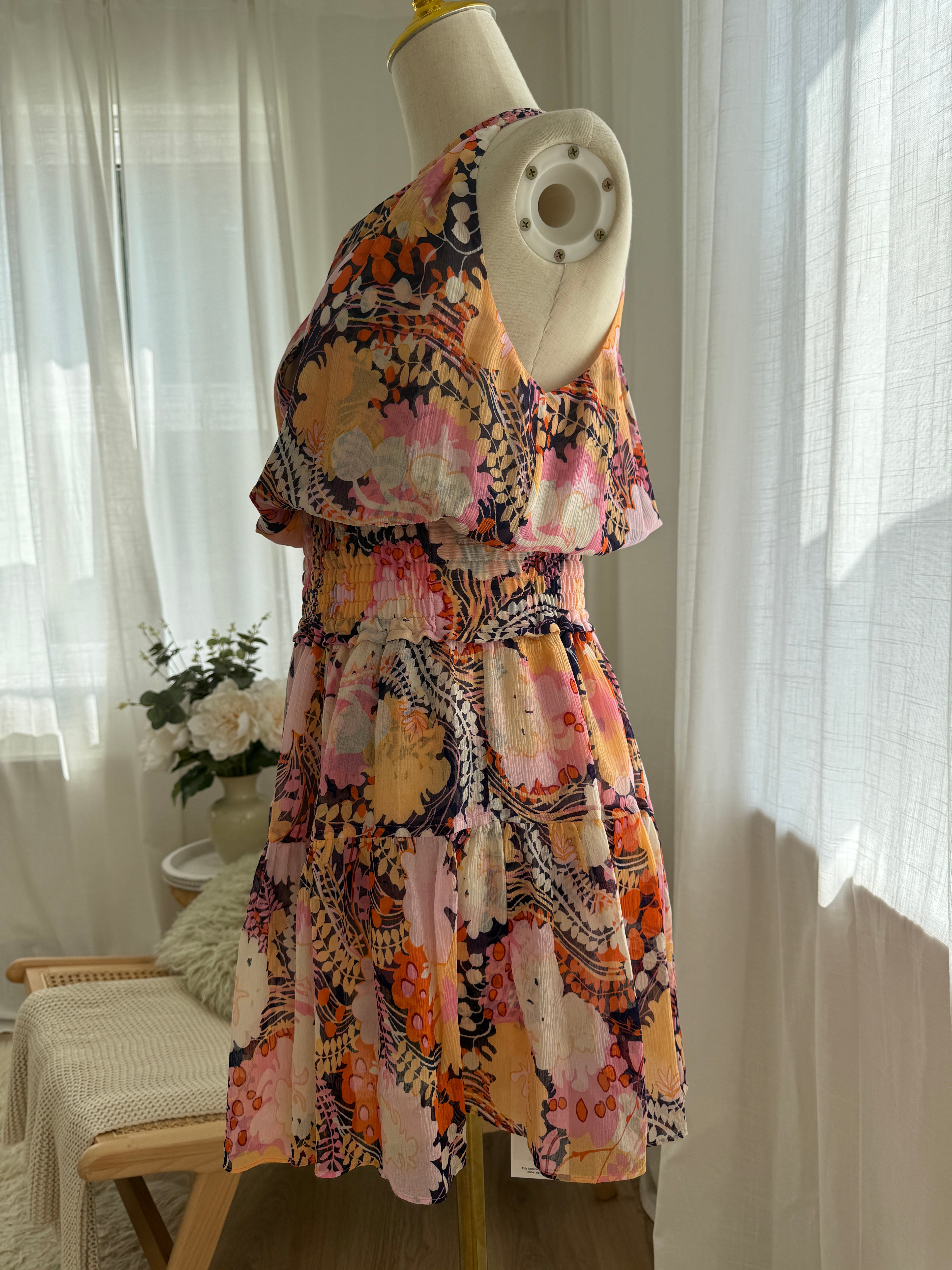 A.L.C. Silk Floral Halterneck Mini Dress with Ruffle Accents – Size M
