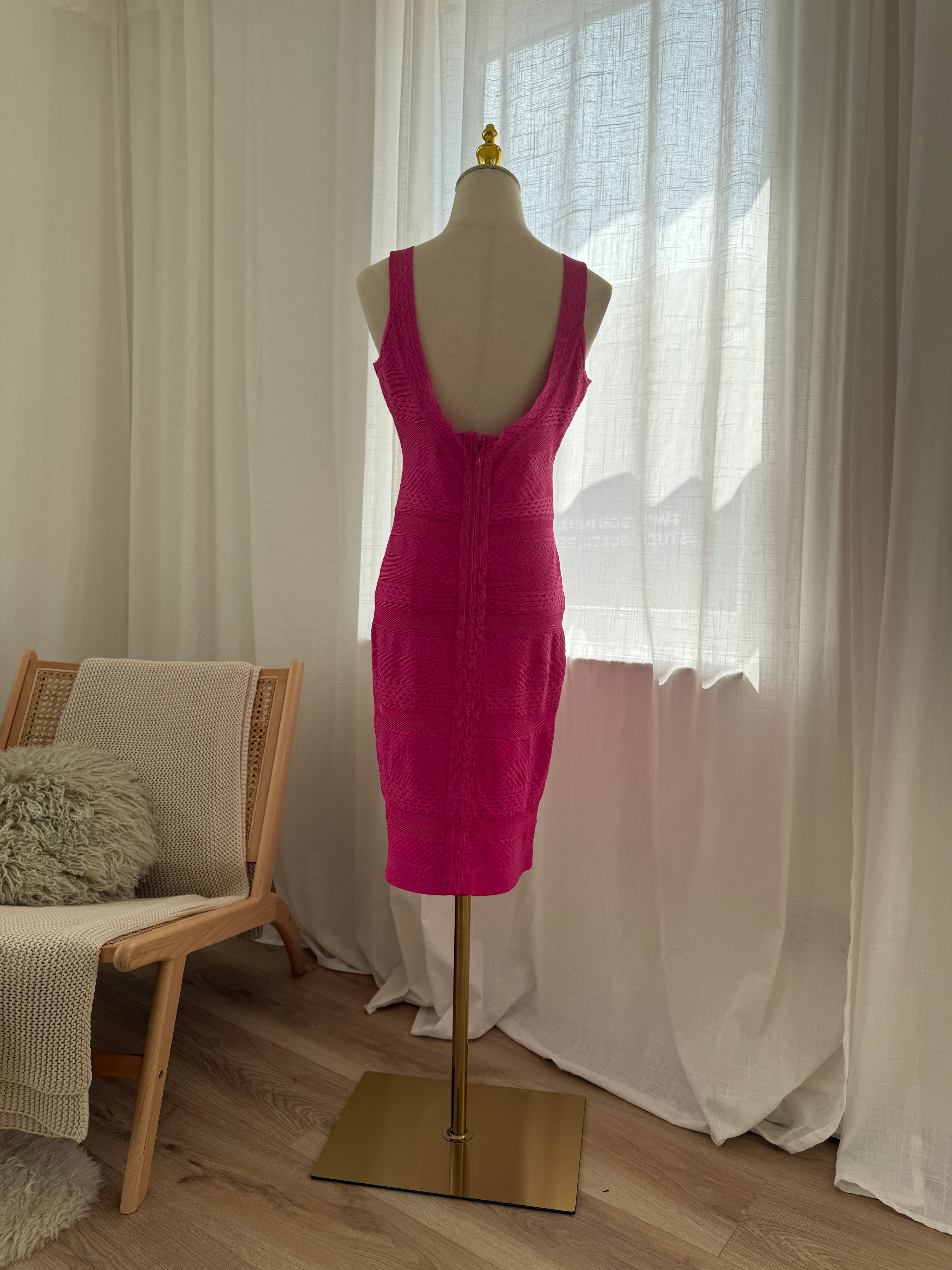 Hervé Léger Signature Bandage Dress in Hot Pink – Size L
