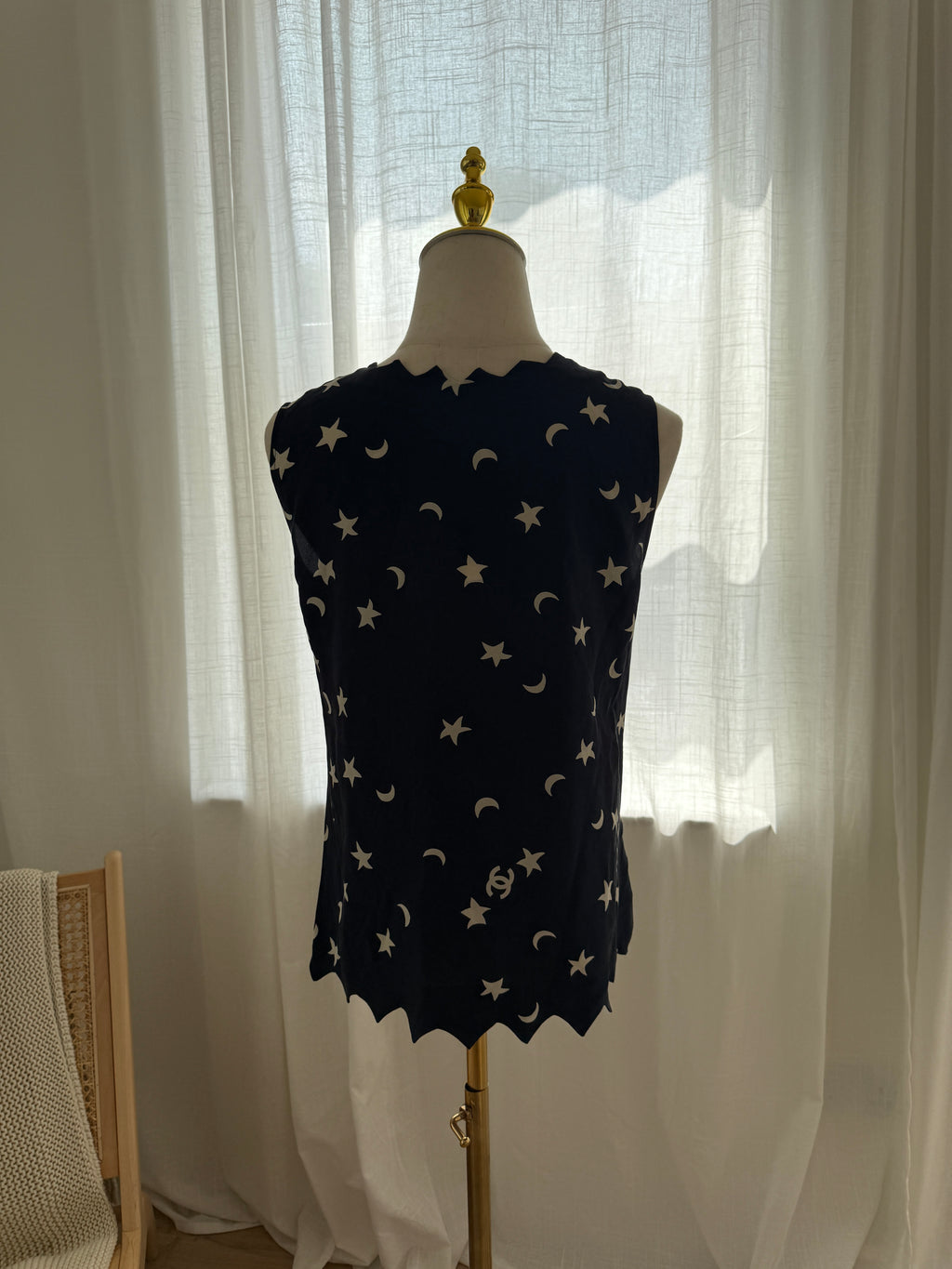 Chanel Spring 2008 Runway Silk Star & Moon Top by Karl Lagerfeld – FR 40 / M