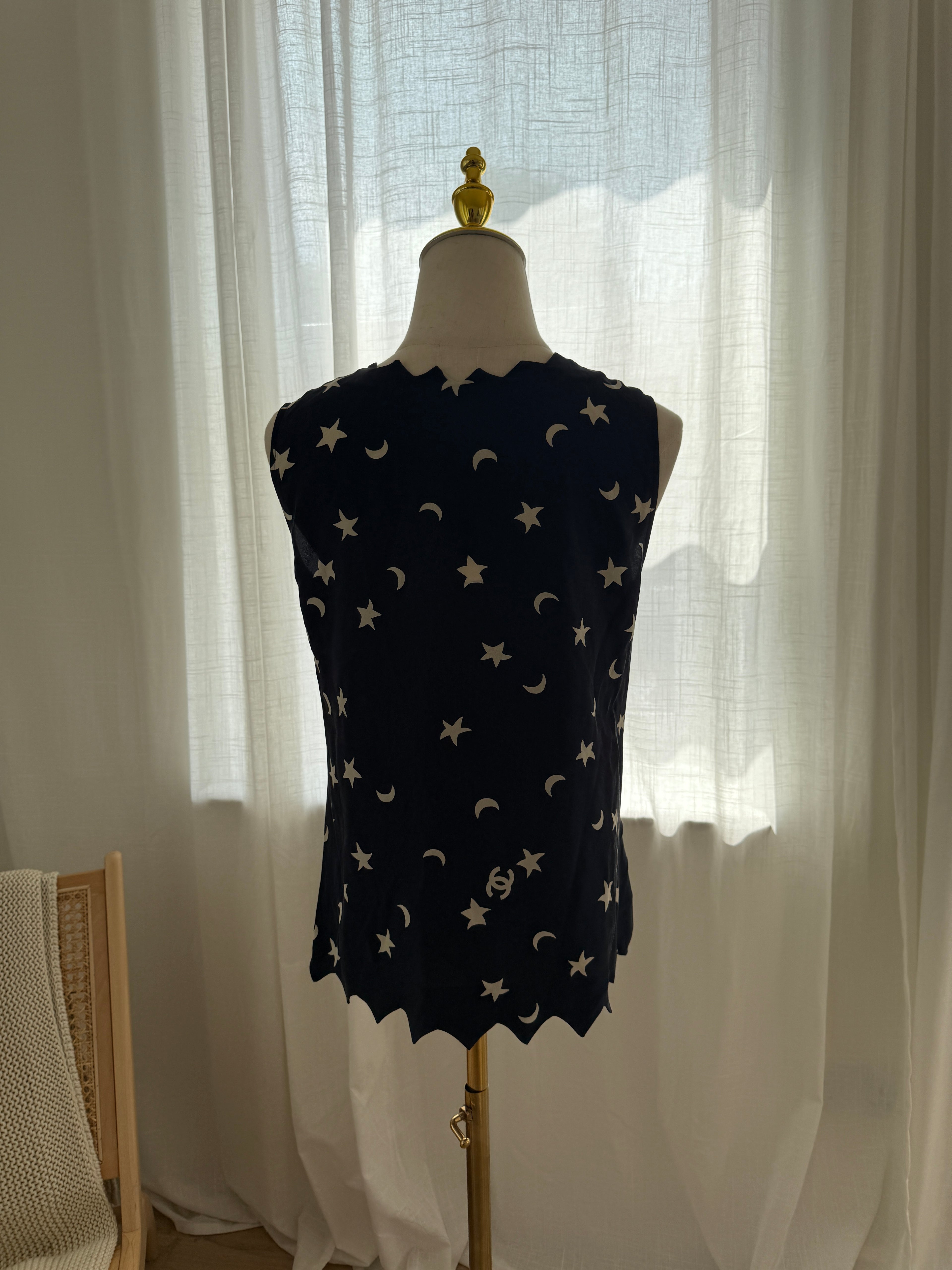 Chanel Spring 2008 Runway Silk Star & Moon Top by Karl Lagerfeld – FR 40 / M