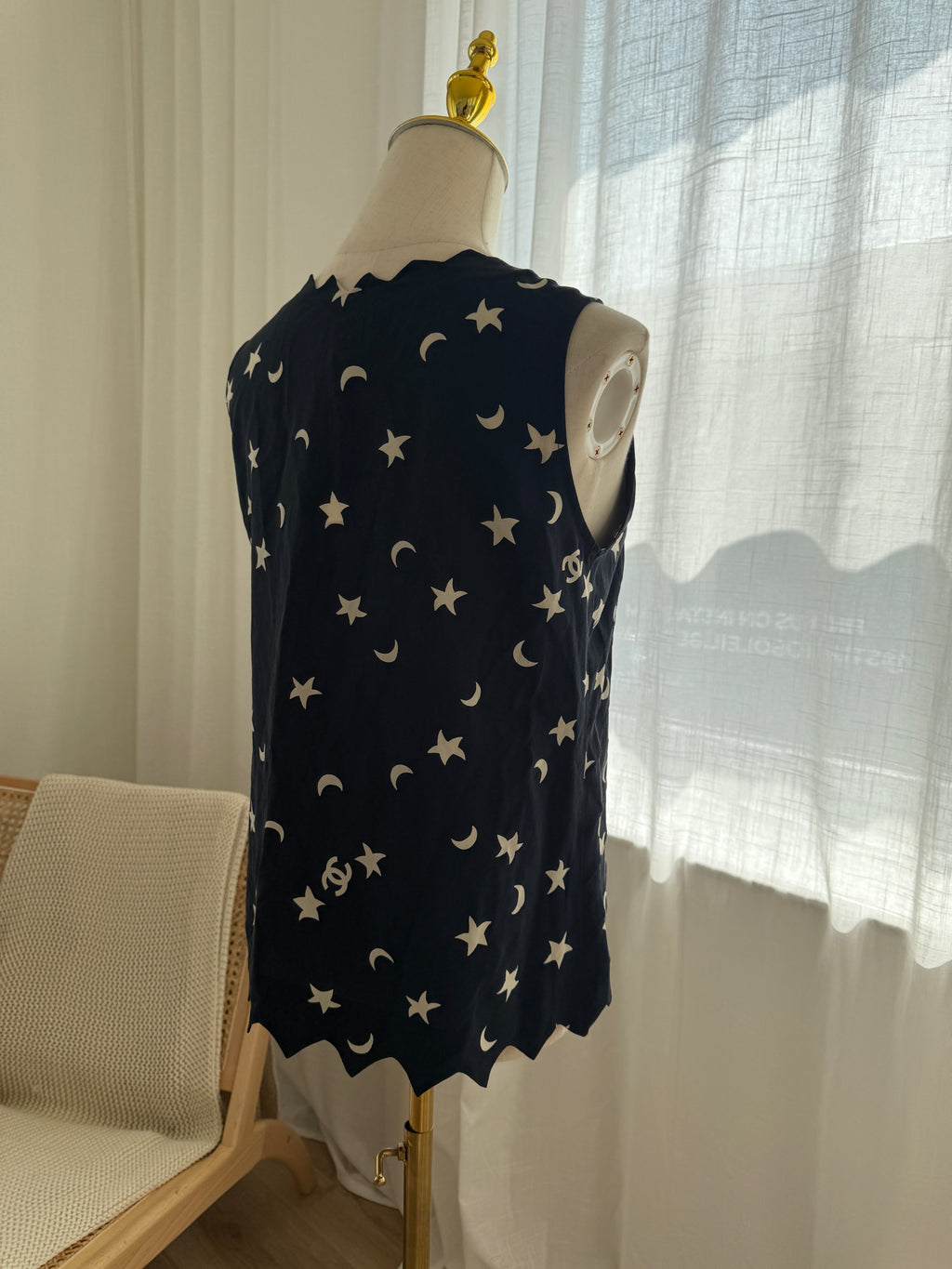 Chanel Spring 2008 Runway Silk Star & Moon Top by Karl Lagerfeld – FR 40 / M