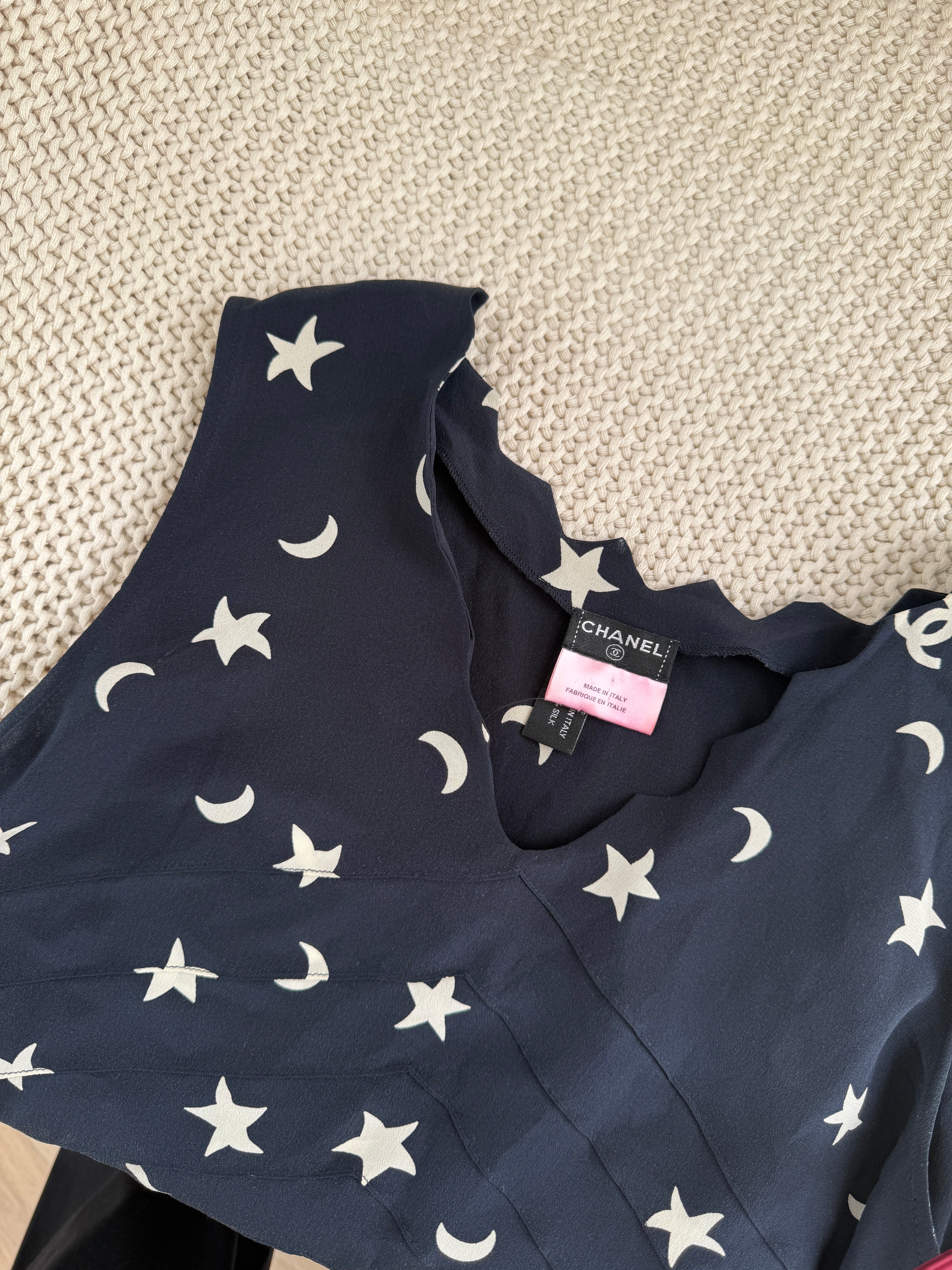 Chanel Spring 2008 Runway Silk Star & Moon Top by Karl Lagerfeld – FR 40 / M