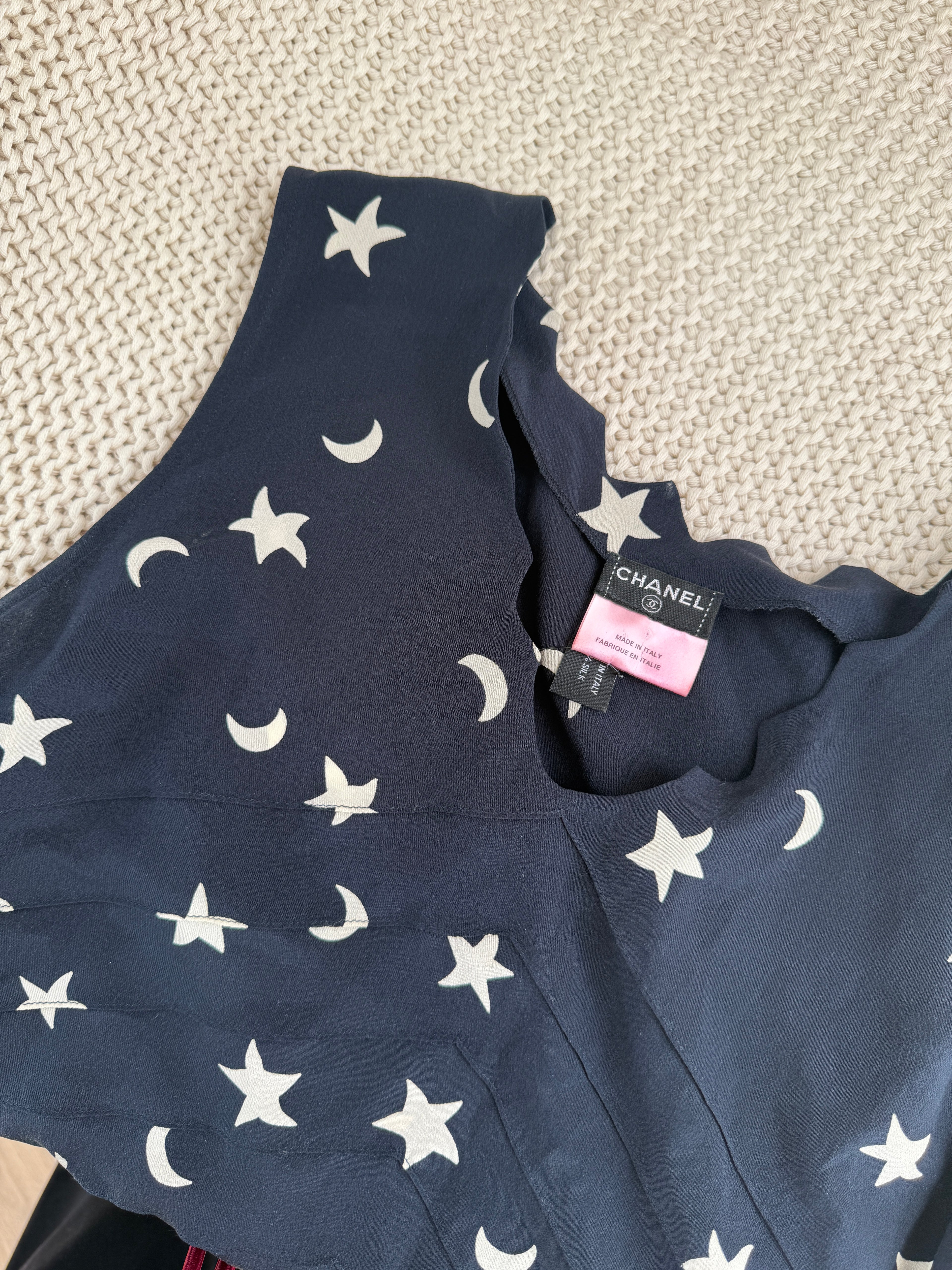 Chanel Spring 2008 Runway Silk Star & Moon Top by Karl Lagerfeld – FR 40 / M