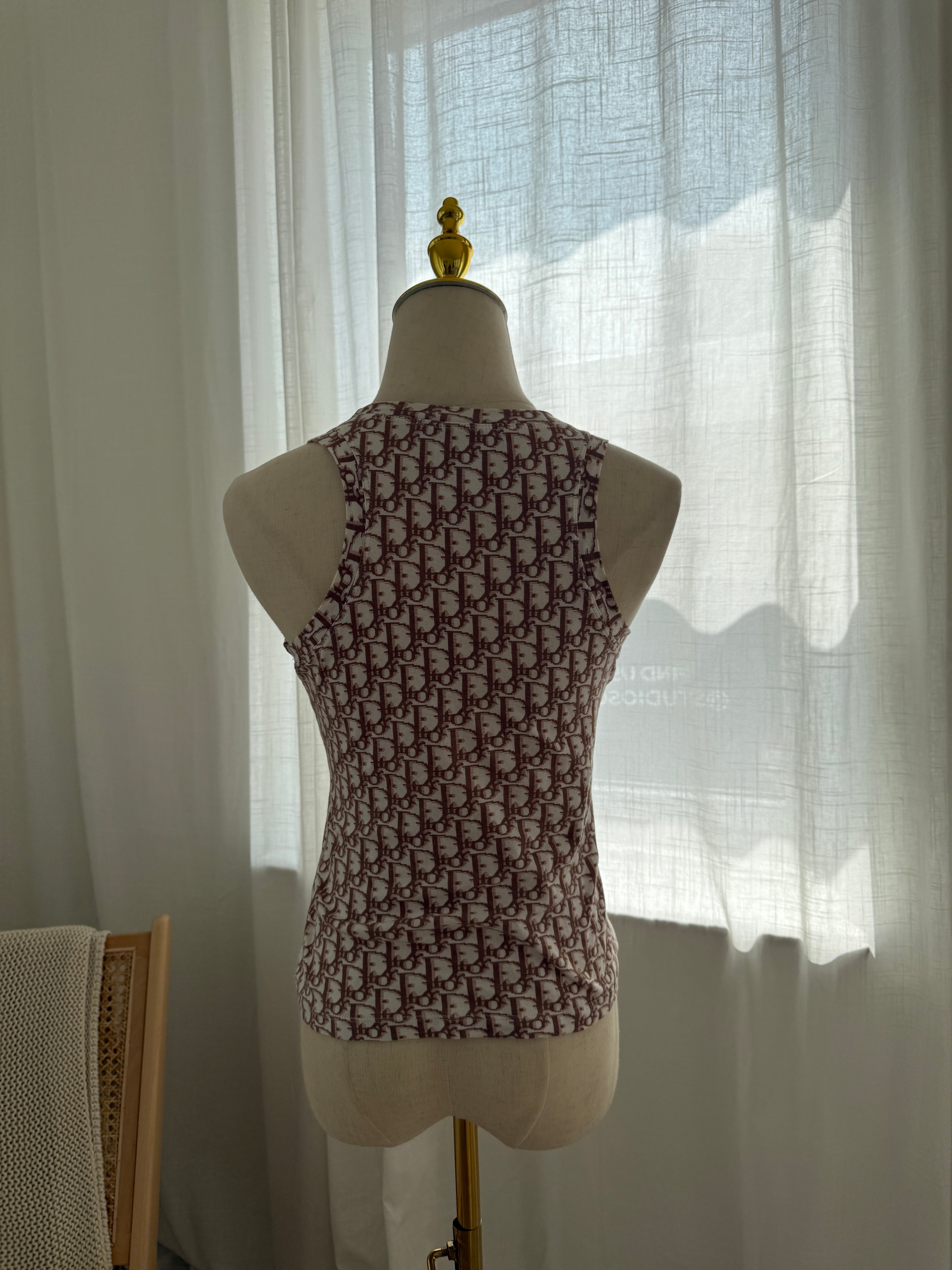 Christian Dior Vintage Oblique Logo Tank Top with Floral Embroidery – FR 38 / UK 10 / Medium