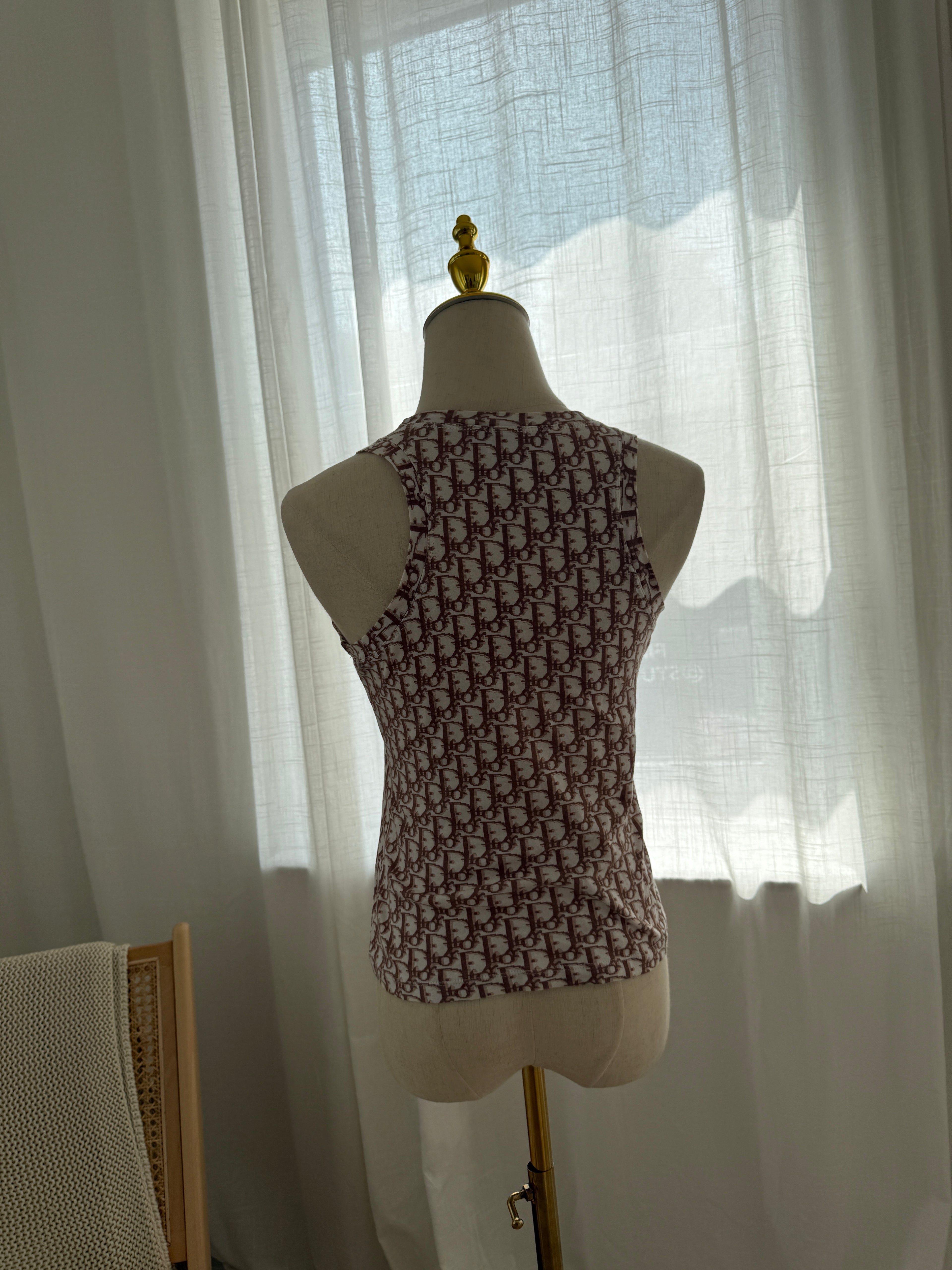 Christian Dior Vintage Oblique Logo Tank Top with Floral Embroidery – FR 38 / UK 10 / Medium