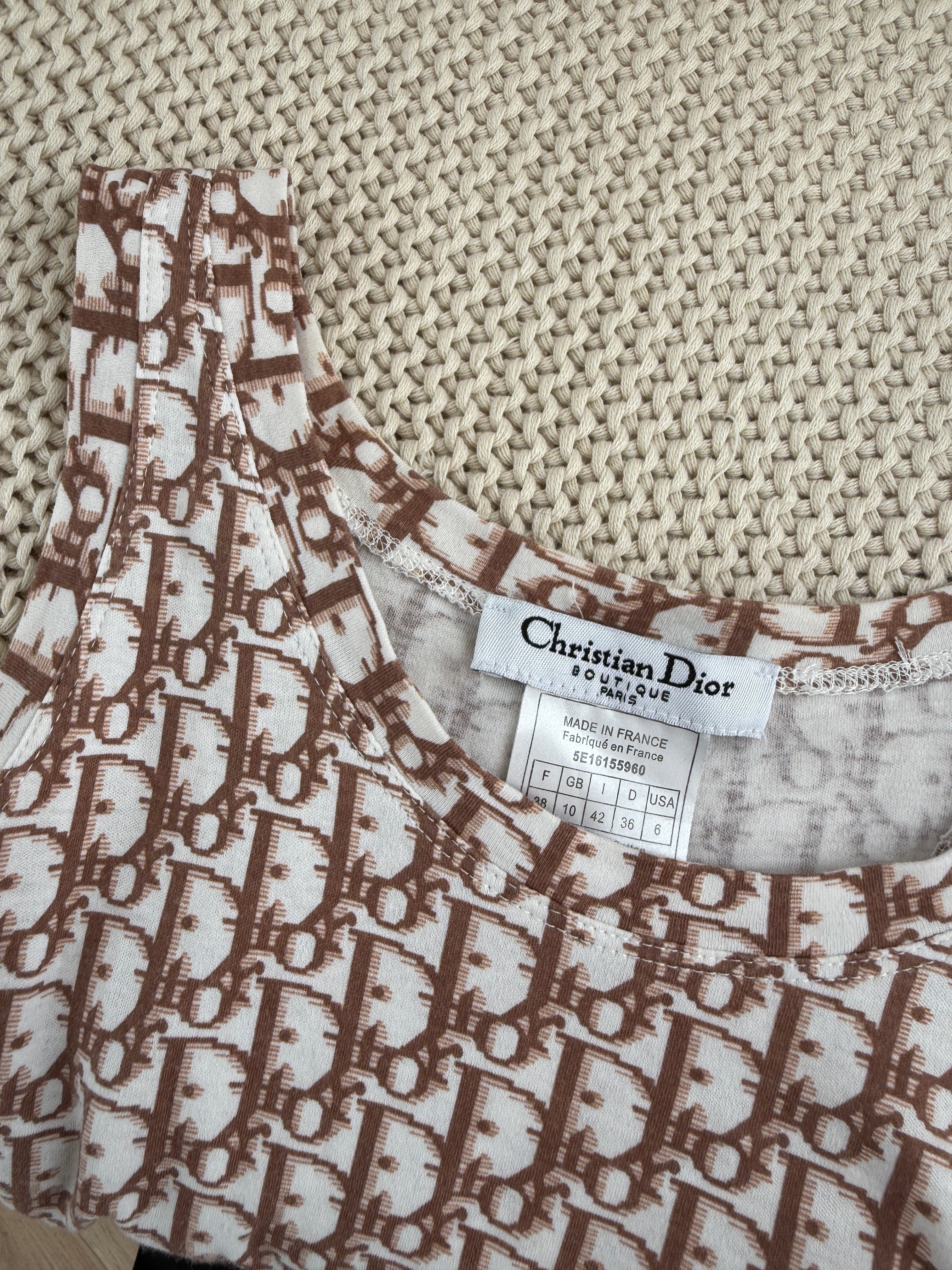Christian Dior Vintage Oblique Logo Tank Top with Floral Embroidery – FR 38 / UK 10 / Medium