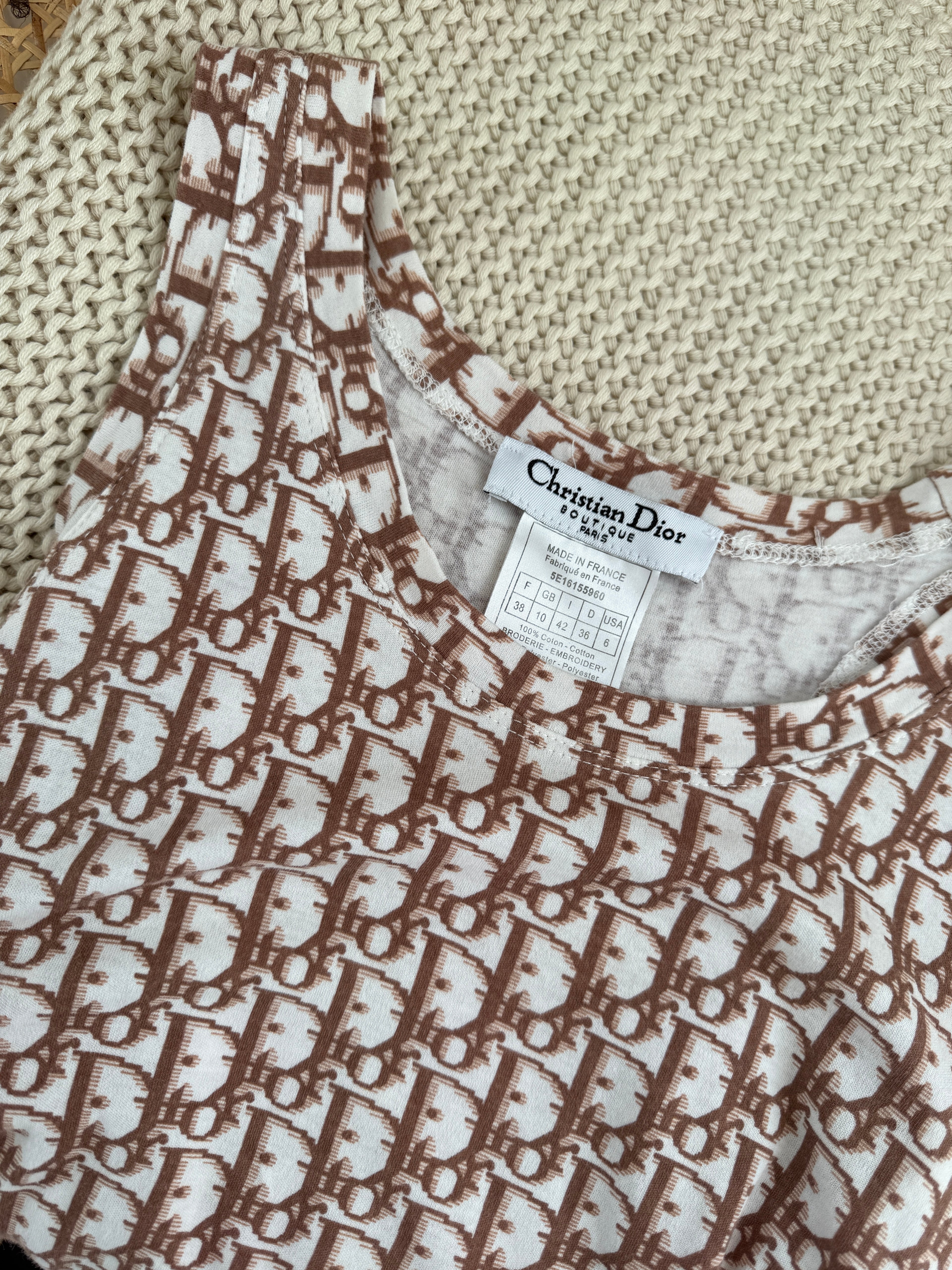 Christian Dior Vintage Oblique Logo Tank Top with Floral Embroidery – FR 38 / UK 10 / Medium
