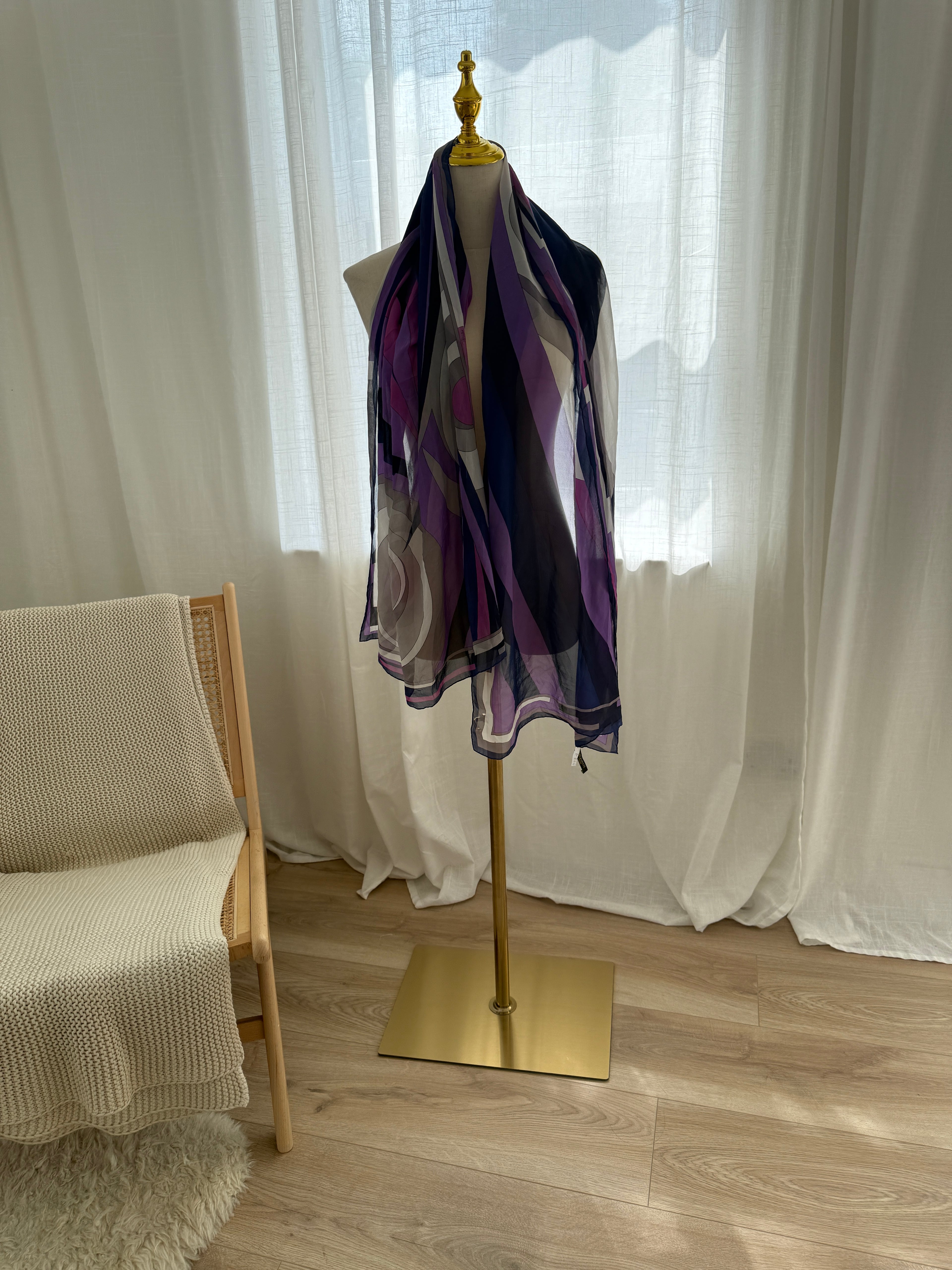 Emilio Pucci Vintage Silk Scarf – Iconic Geometric Print in Purple & Navy