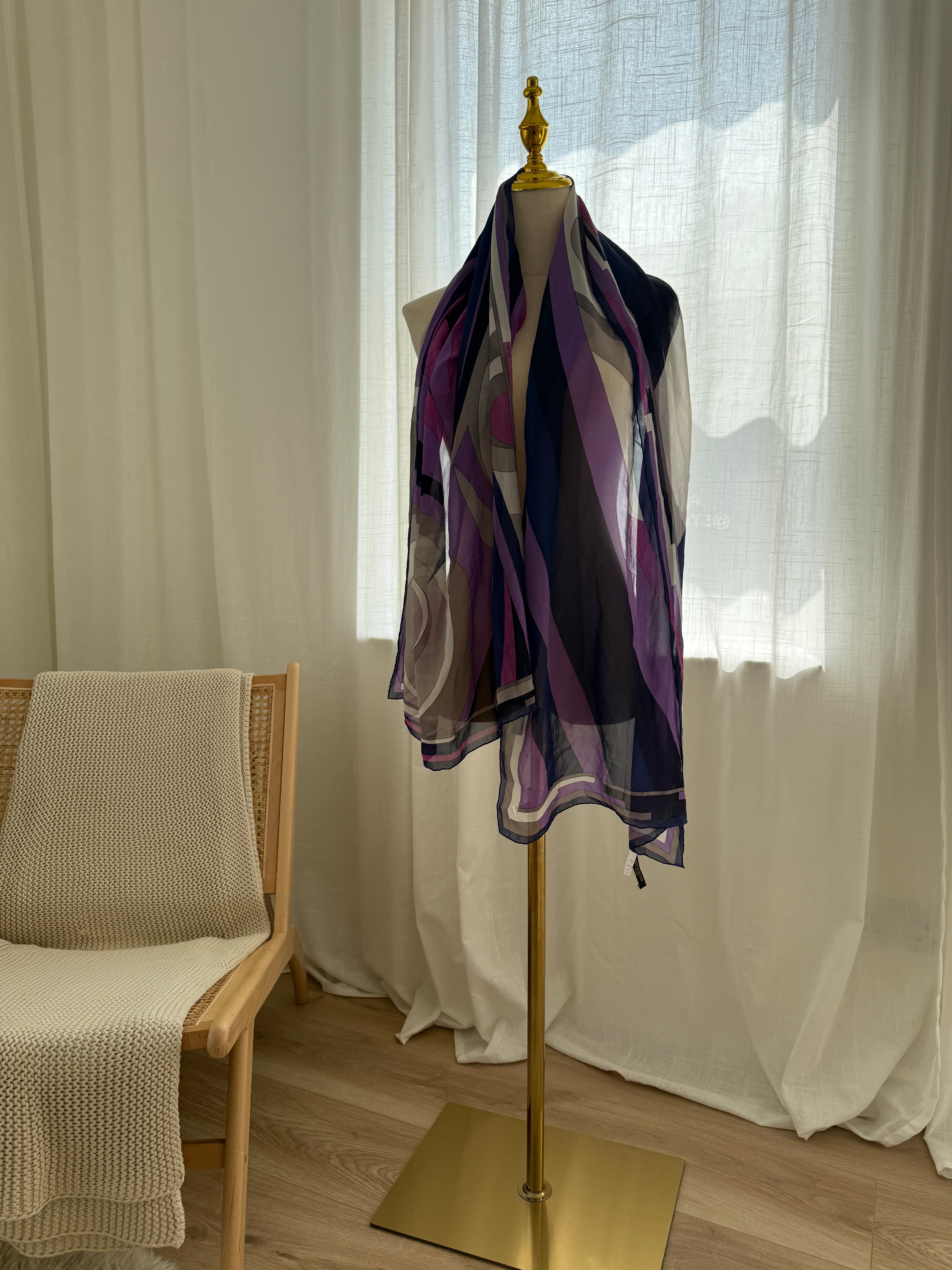 Emilio Pucci Vintage Silk Scarf – Iconic Geometric Print in Purple & Navy