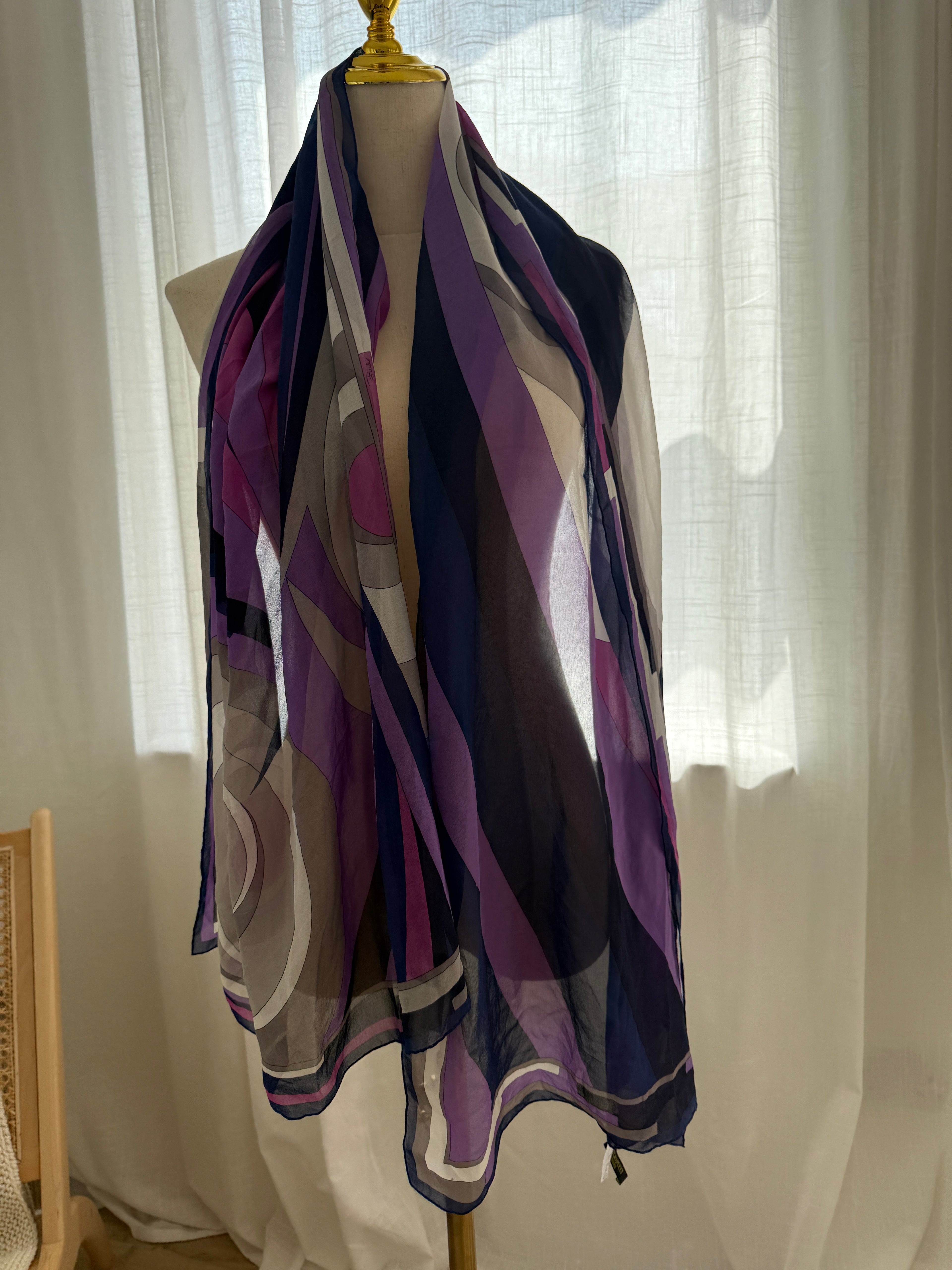 Emilio Pucci Vintage Silk Scarf – Iconic Geometric Print in Purple & Navy