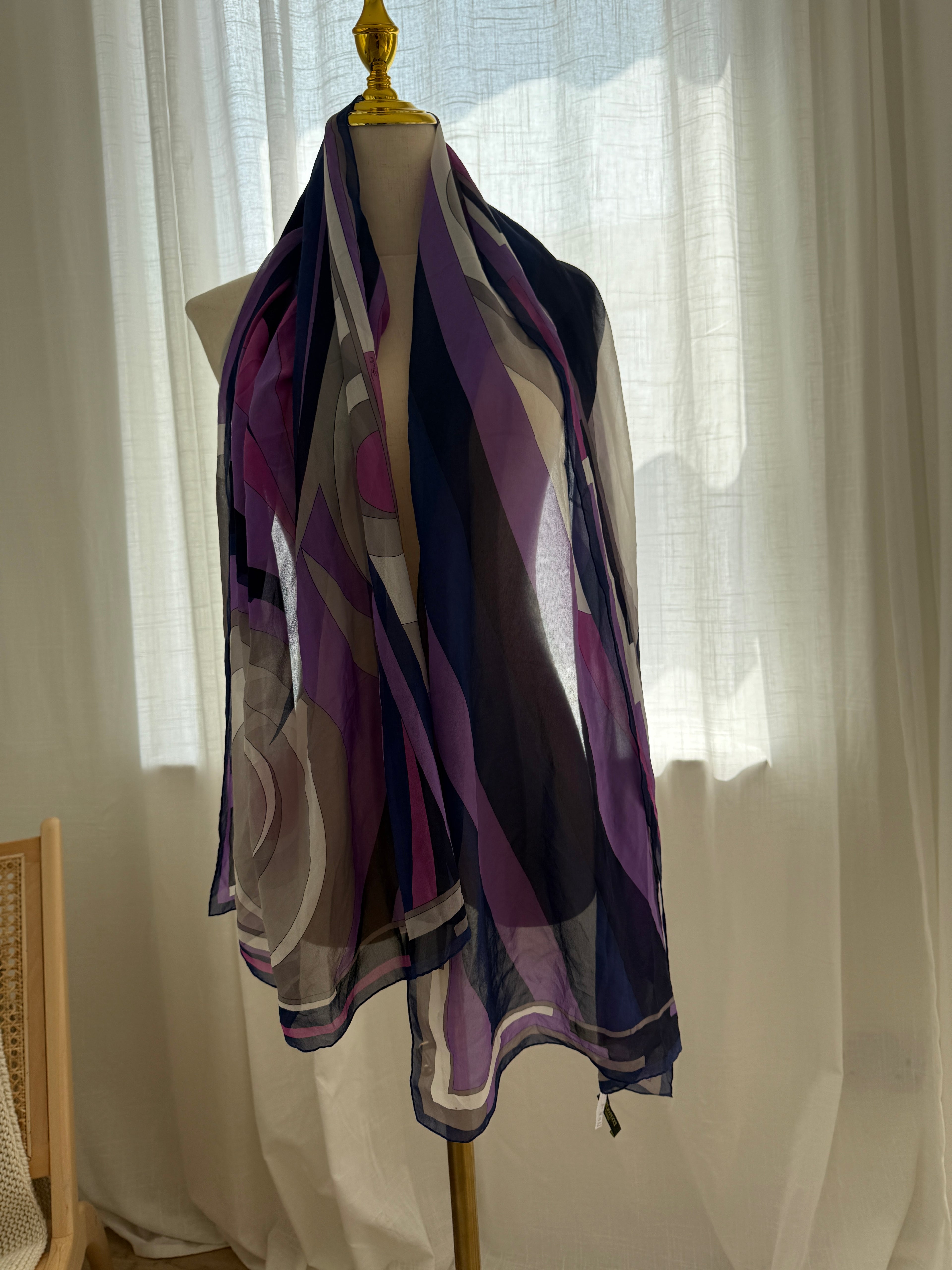 Emilio Pucci Vintage Silk Scarf – Iconic Geometric Print in Purple & Navy