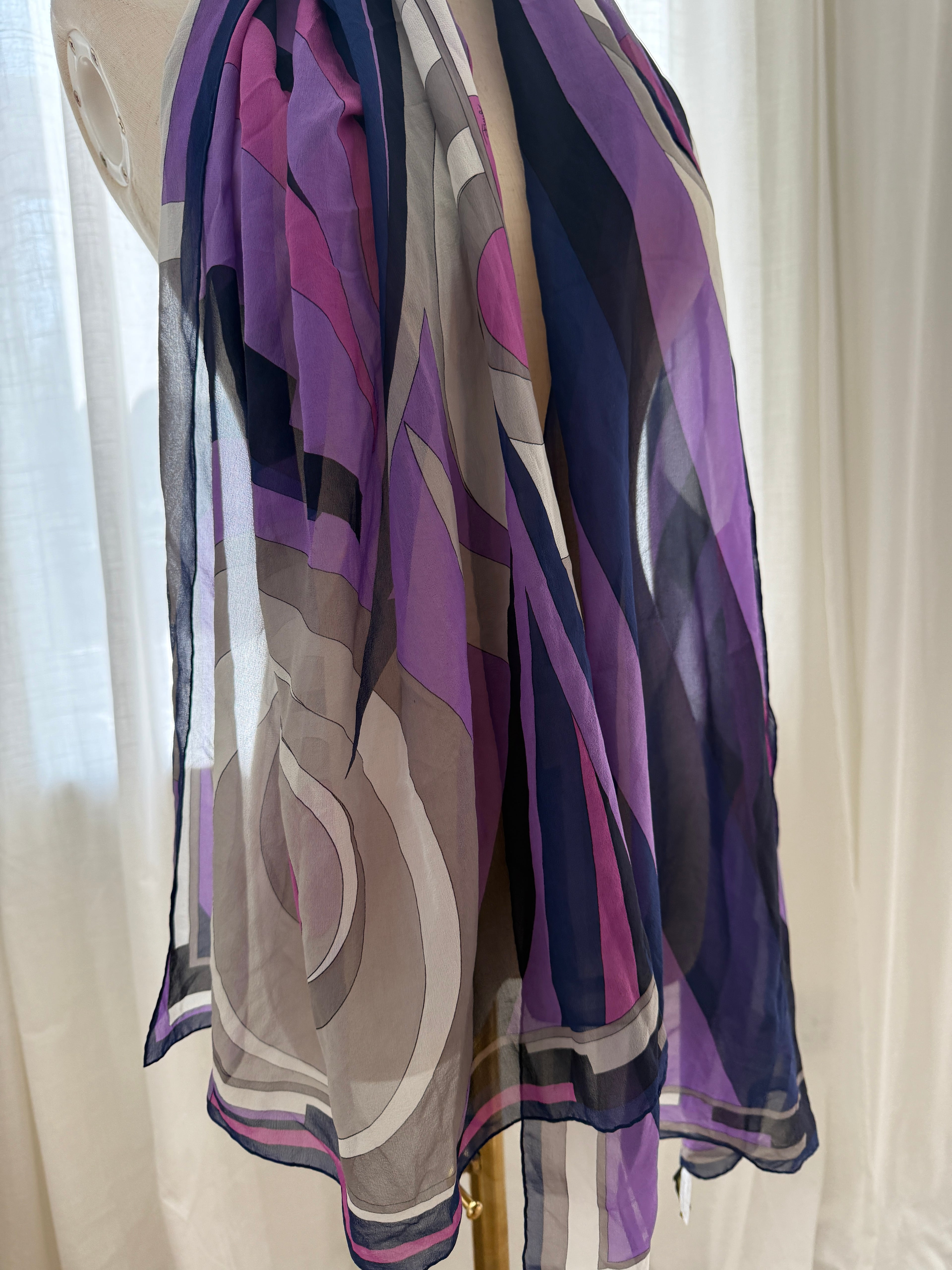 Emilio Pucci Vintage Silk Scarf – Iconic Geometric Print in Purple & Navy