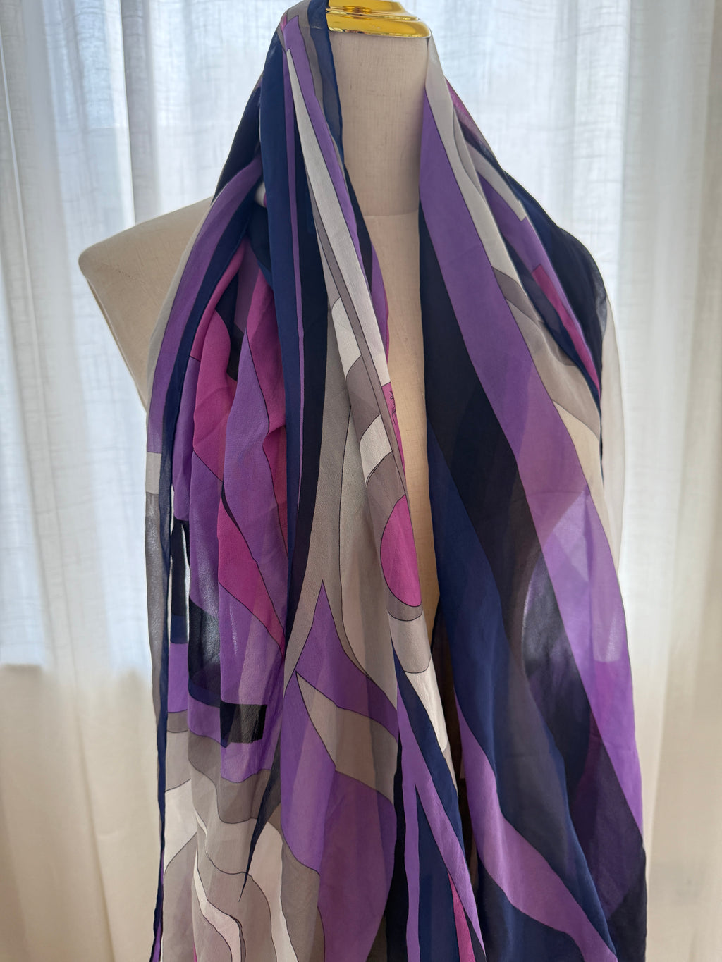 Emilio Pucci Vintage Silk Scarf – Iconic Geometric Print in Purple & Navy