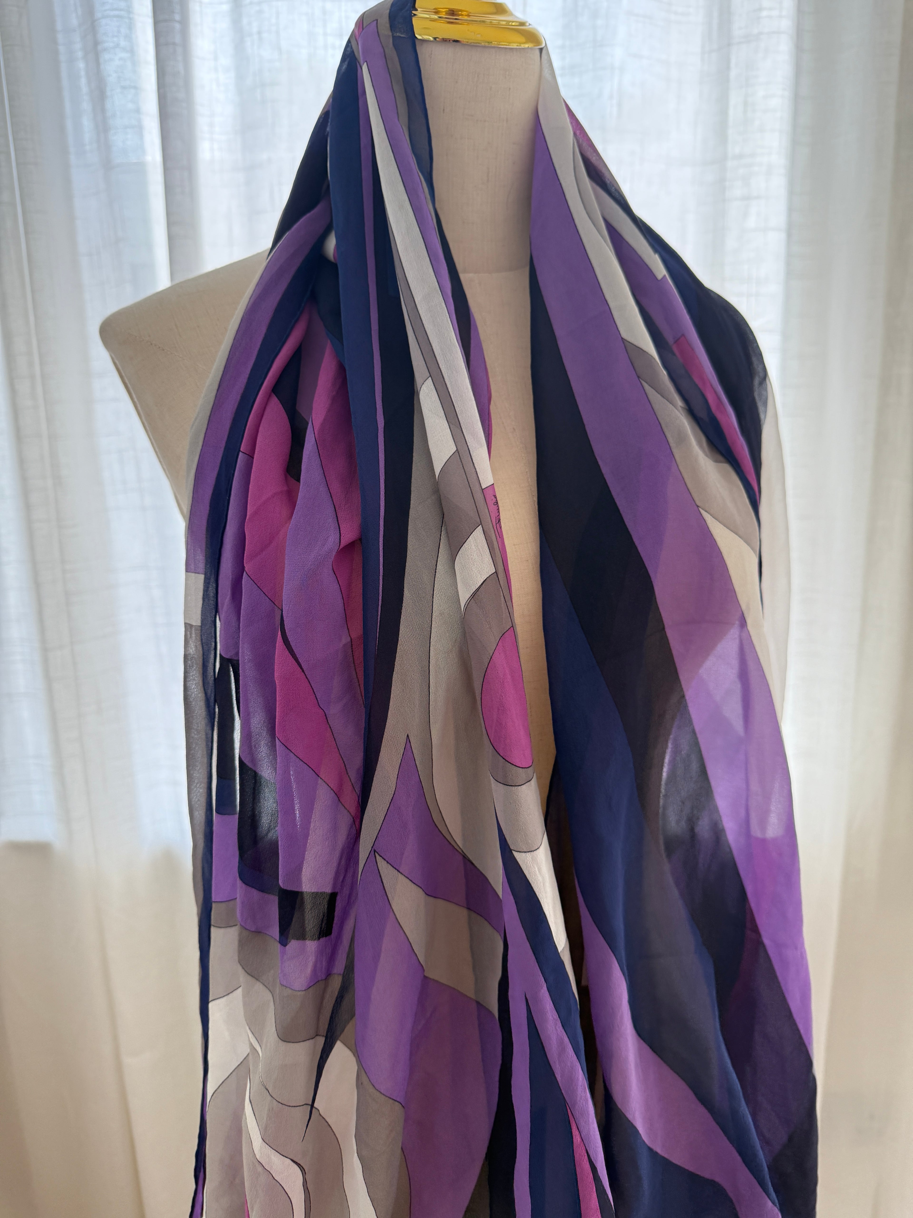 Emilio Pucci Vintage Silk Scarf – Iconic Geometric Print in Purple & Navy