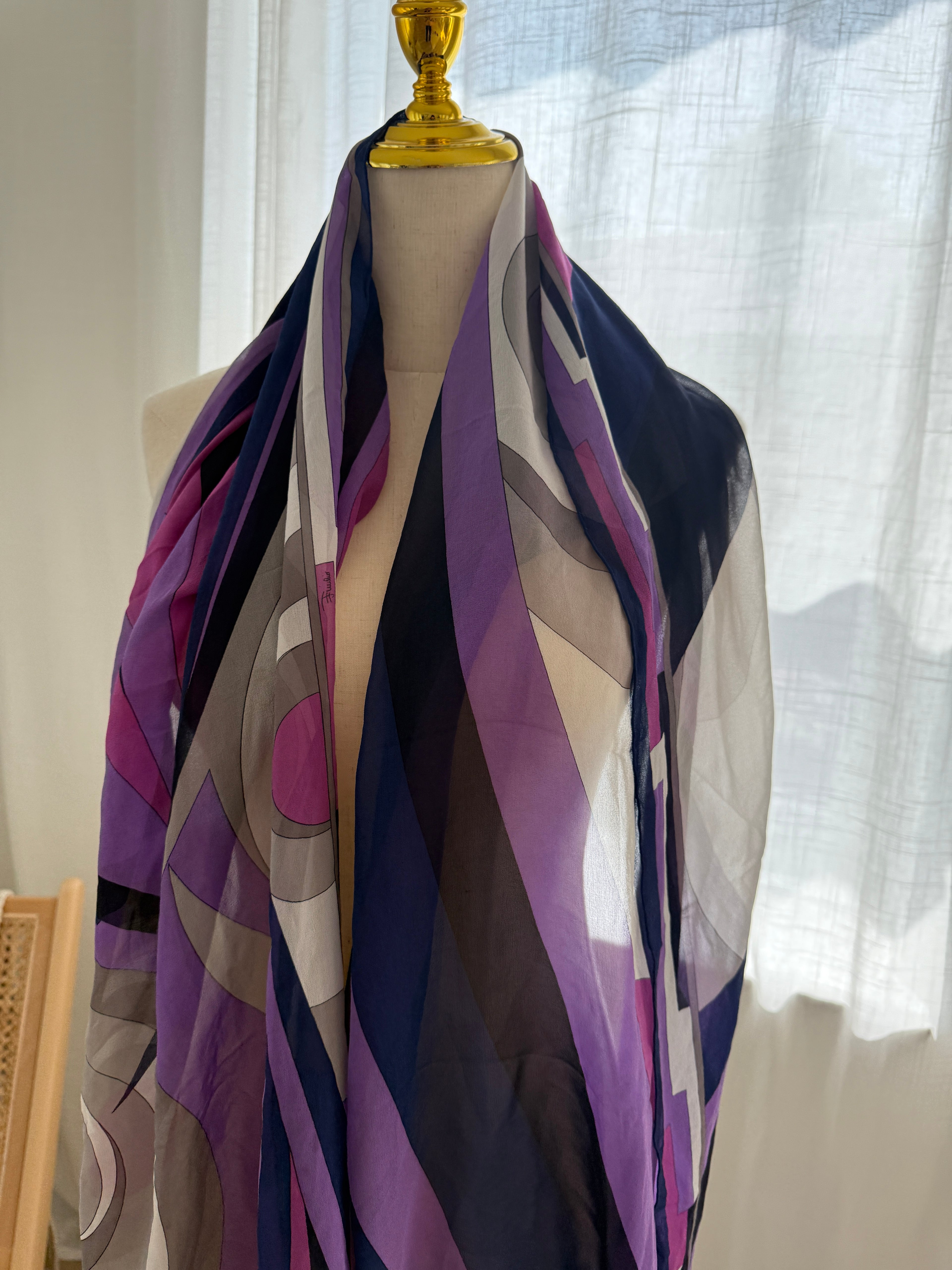 Emilio Pucci Vintage Silk Scarf – Iconic Geometric Print in Purple & Navy