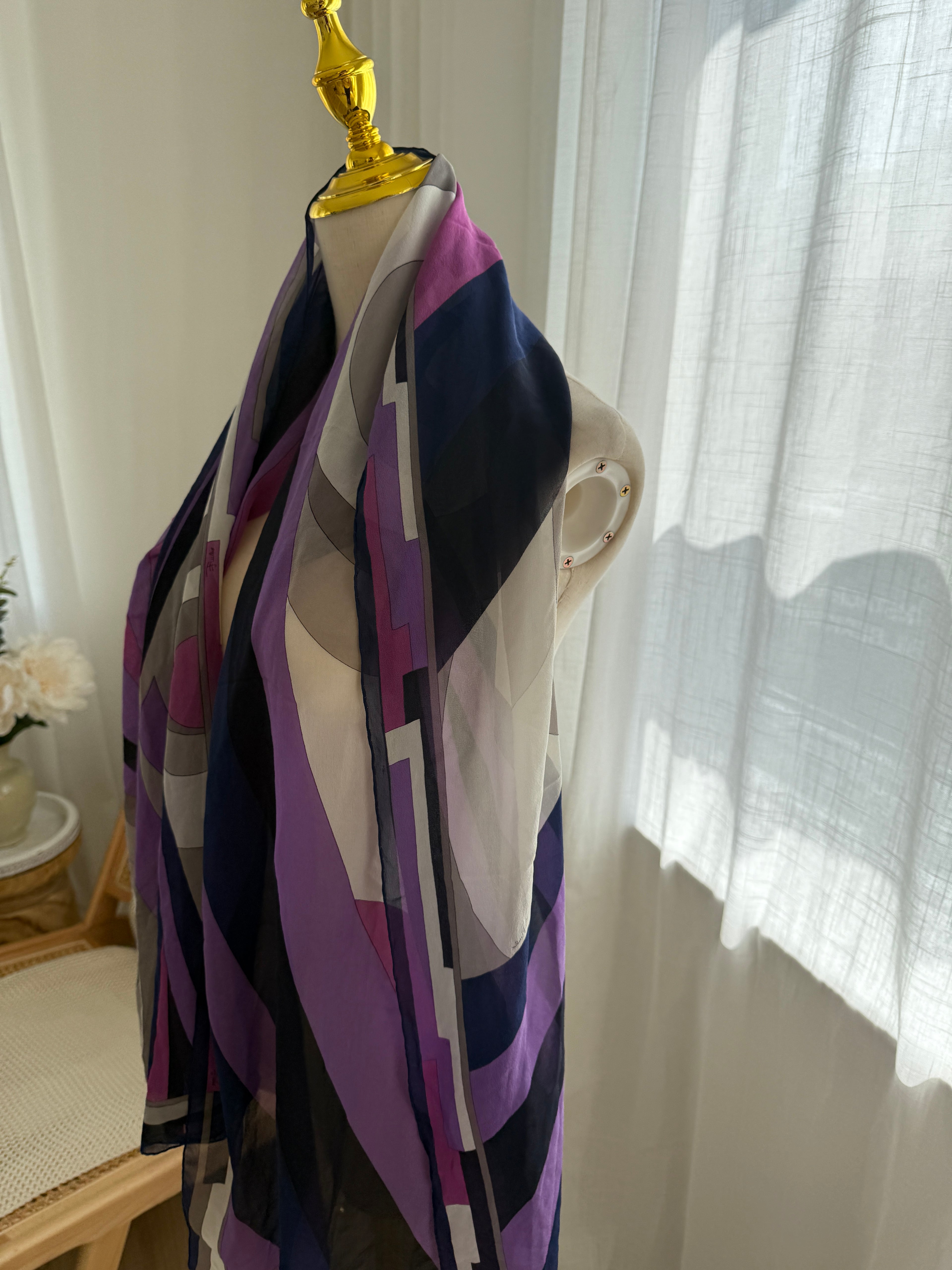 Emilio Pucci Vintage Silk Scarf – Iconic Geometric Print in Purple & Navy