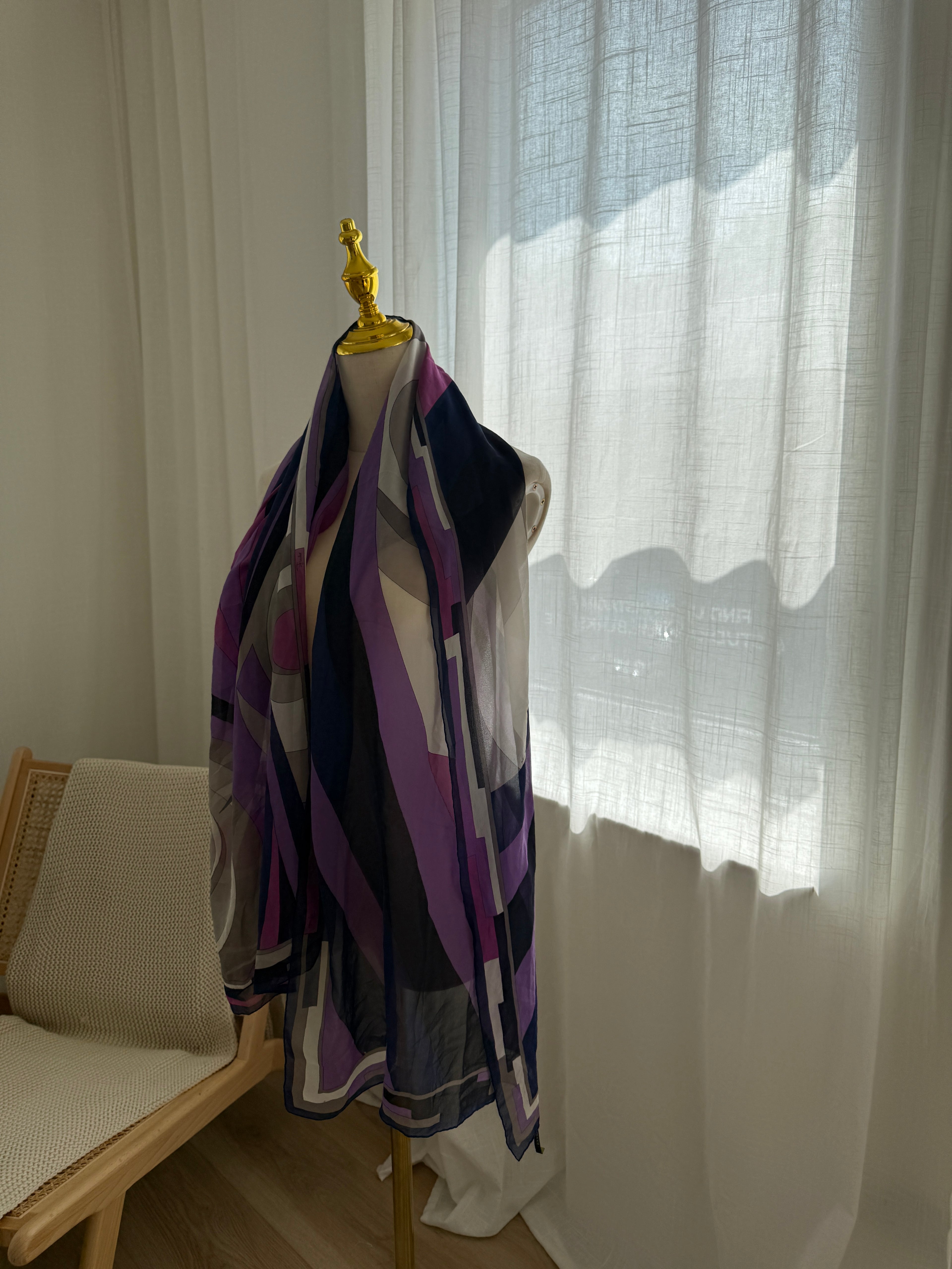 Emilio Pucci Vintage Silk Scarf – Iconic Geometric Print in Purple & Navy