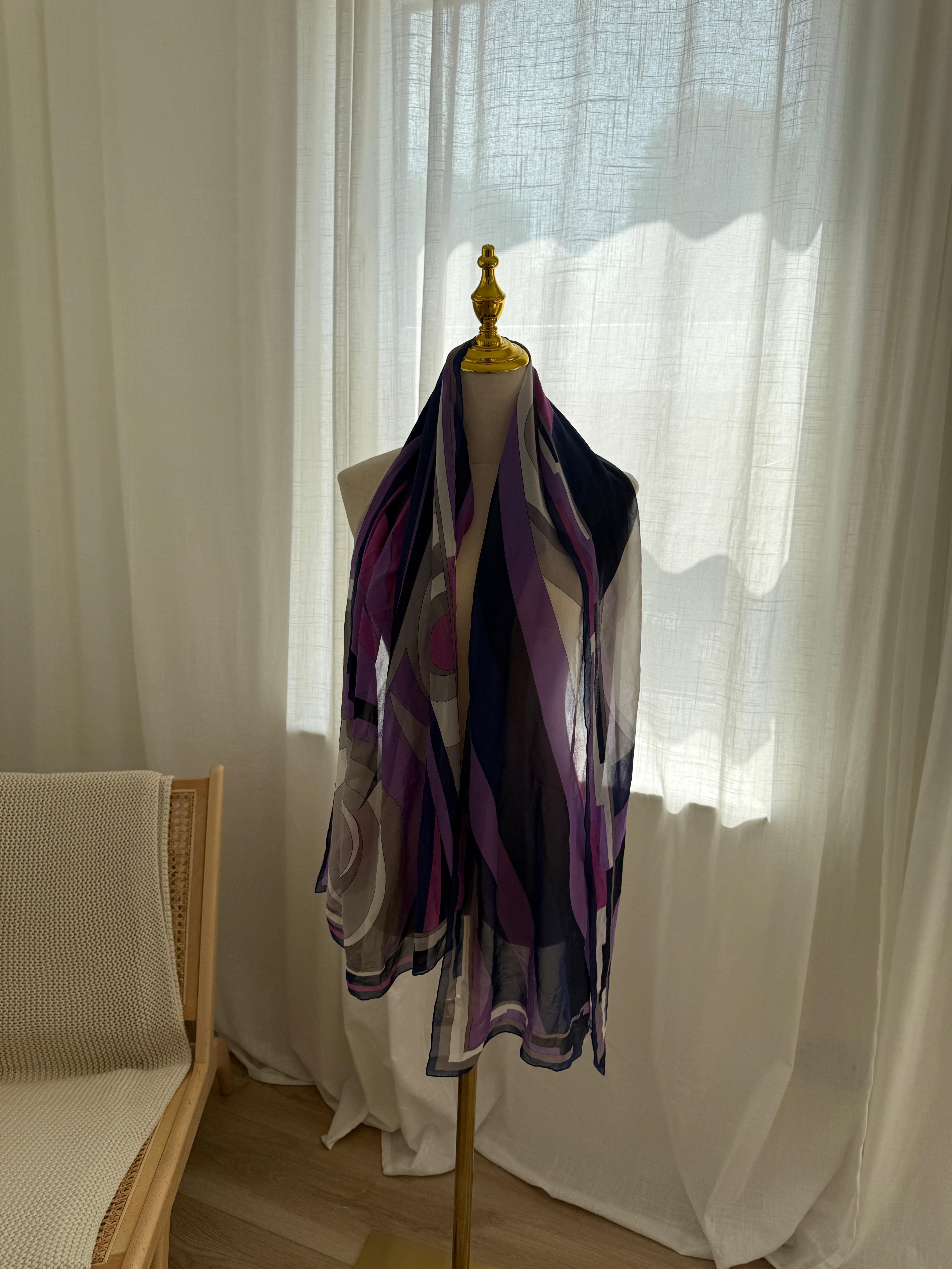Emilio Pucci Vintage Silk Scarf – Iconic Geometric Print in Purple & Navy