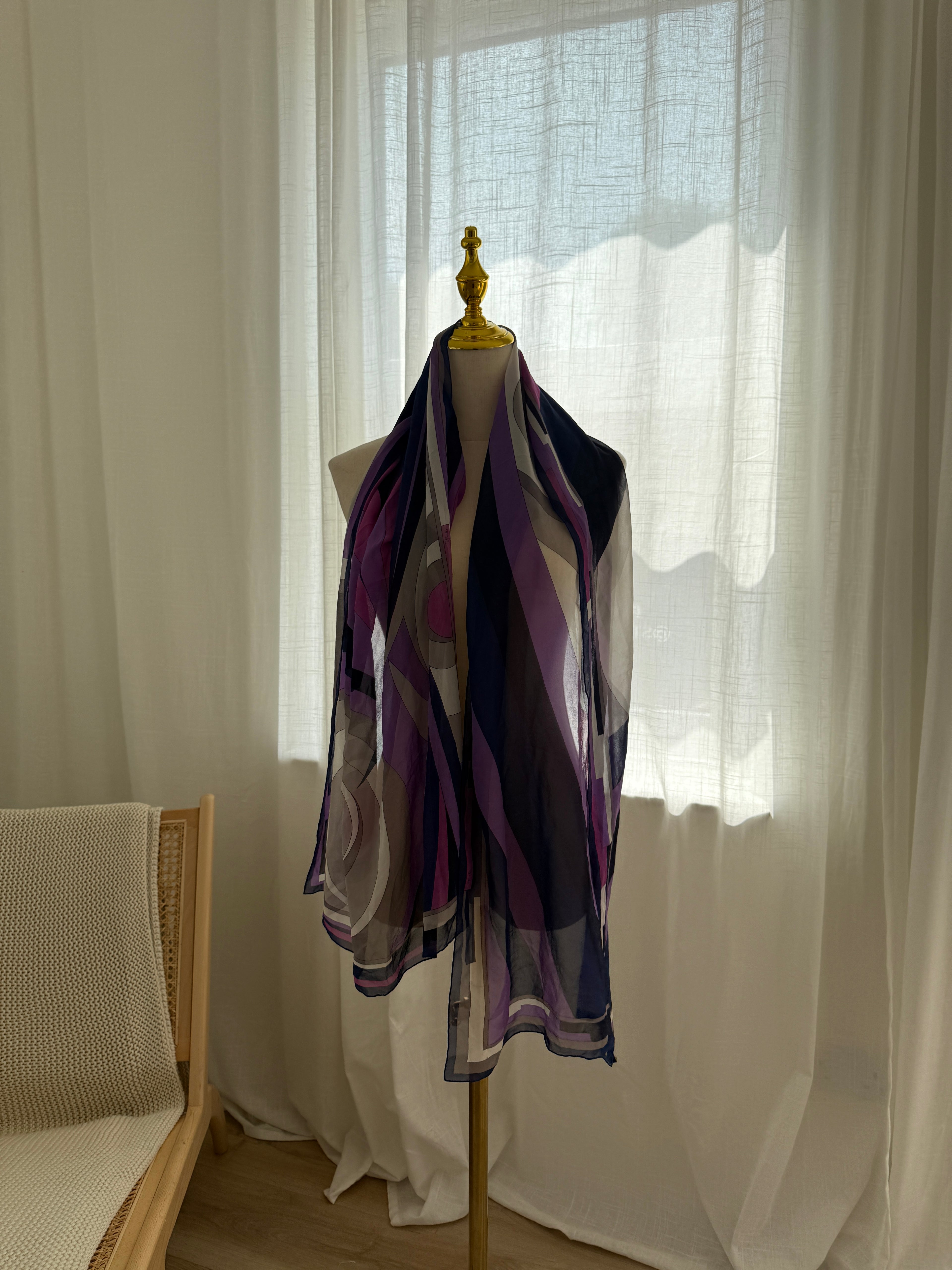 Emilio Pucci Vintage Silk Scarf – Iconic Geometric Print in Purple & Navy