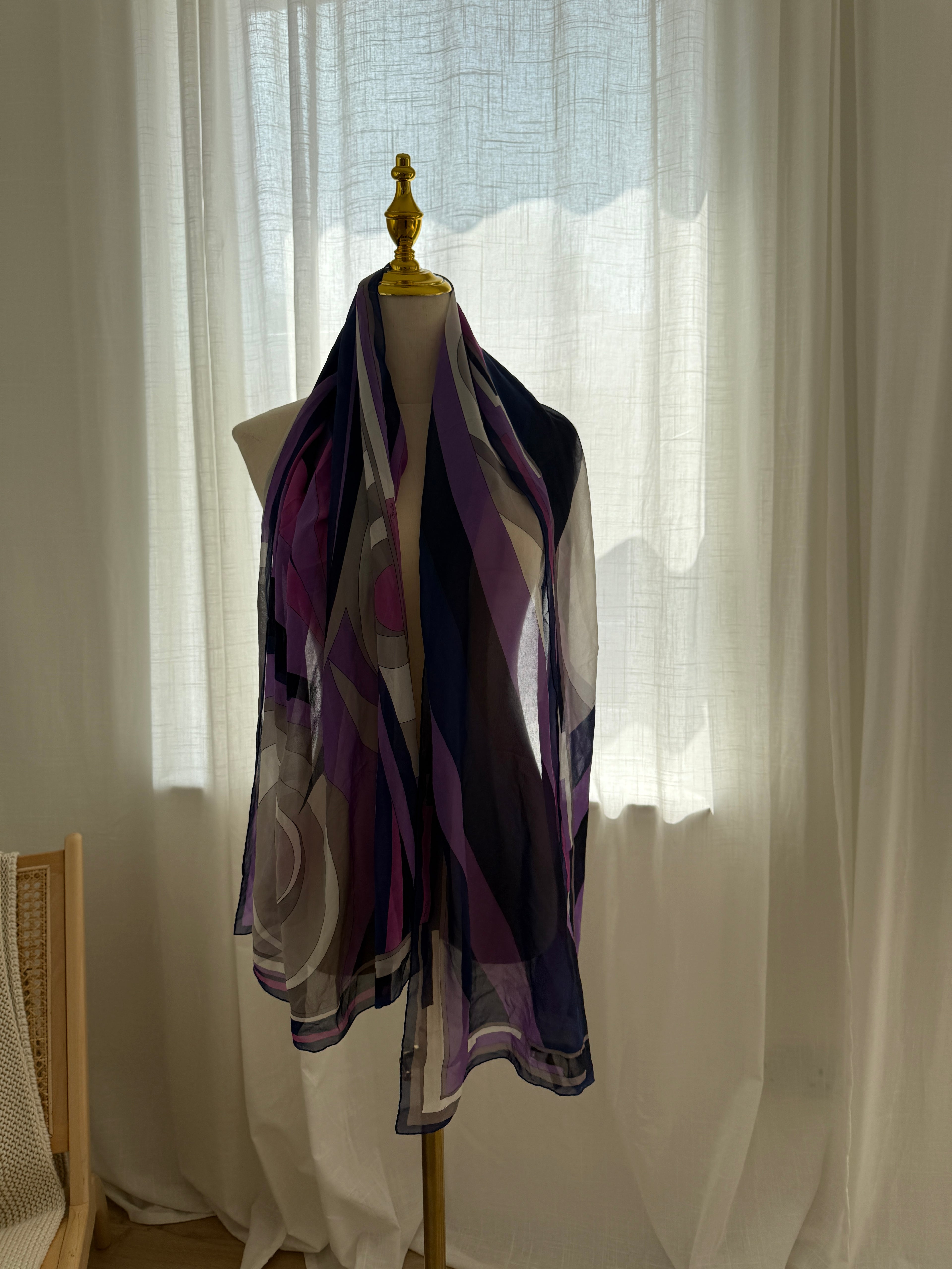 Emilio Pucci Vintage Silk Scarf – Iconic Geometric Print in Purple & Navy