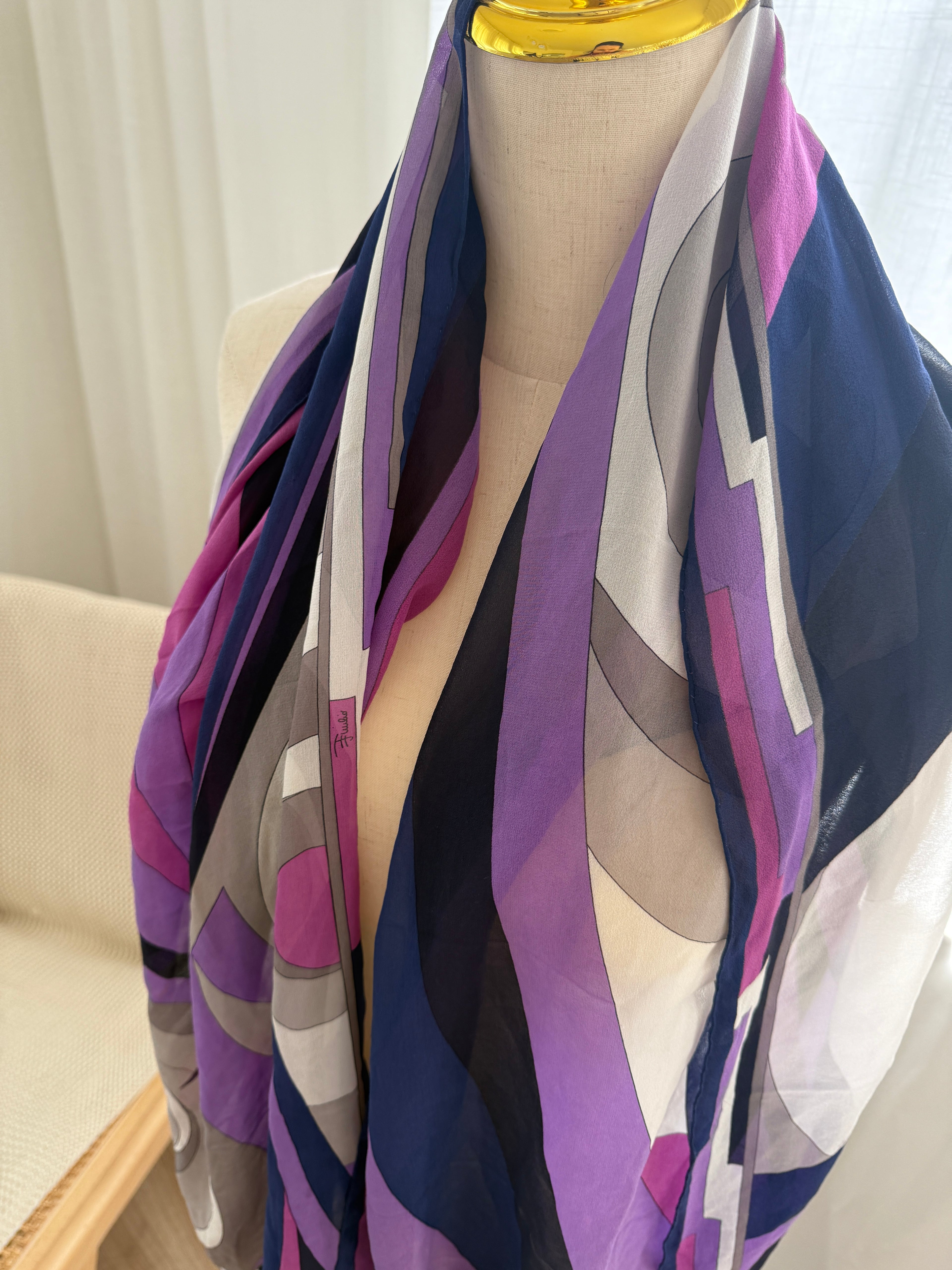 Emilio Pucci Vintage Silk Scarf – Iconic Geometric Print in Purple & Navy