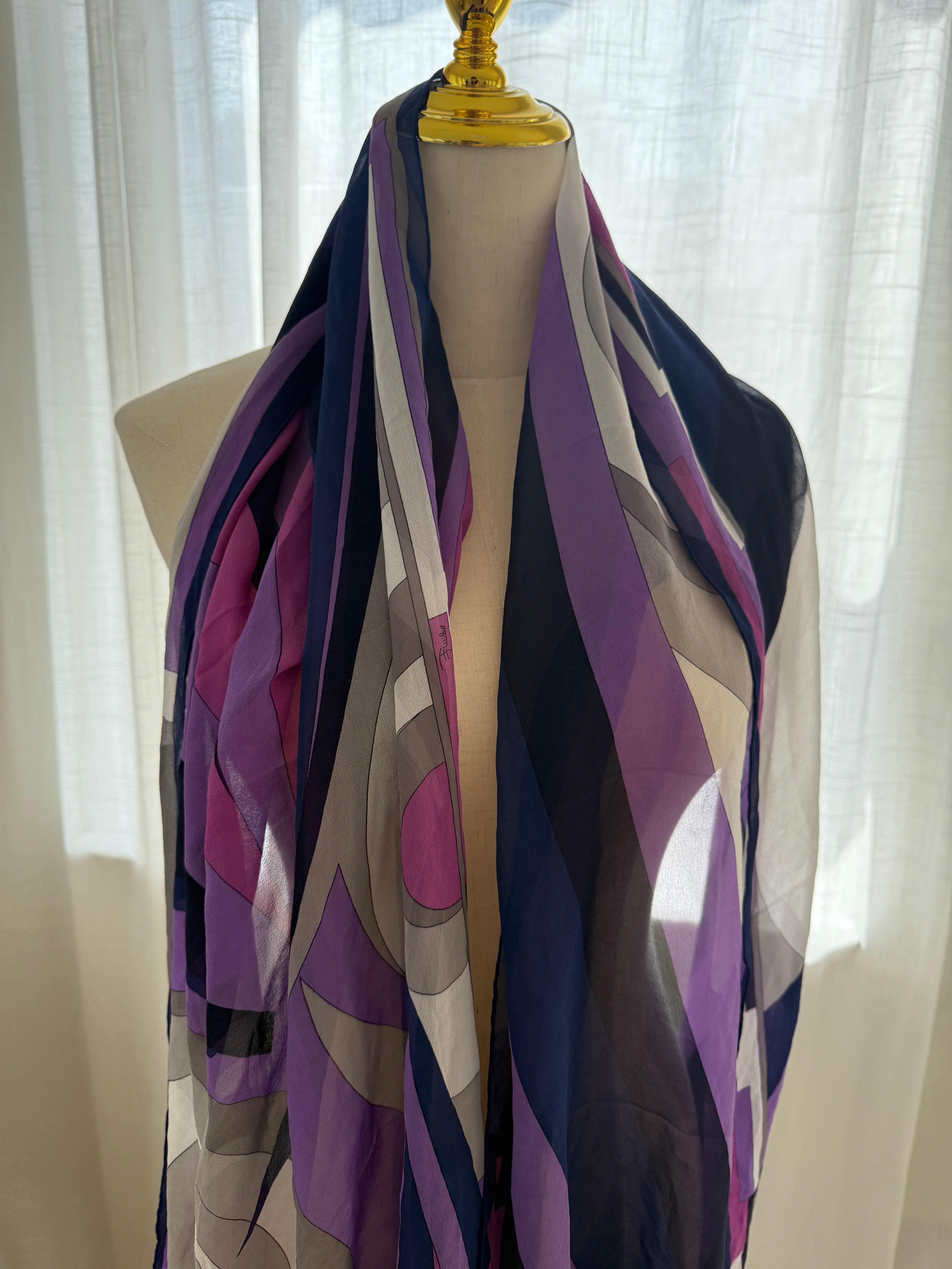 Emilio Pucci Vintage Silk Scarf – Iconic Geometric Print in Purple & Navy
