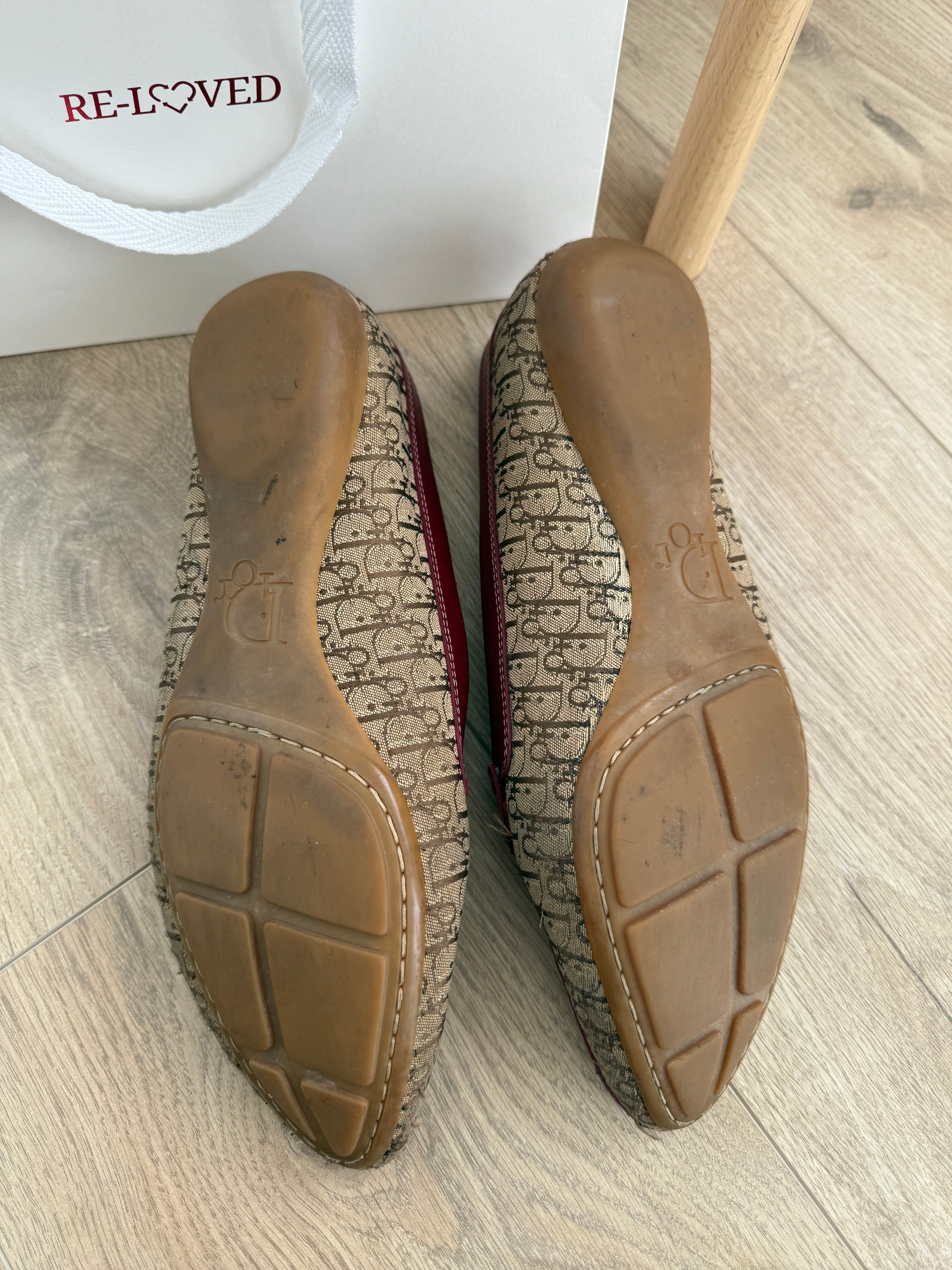 Christian Dior Vintage Canvas Monogram Loafers with Burgundy Leather Trim – UK 5