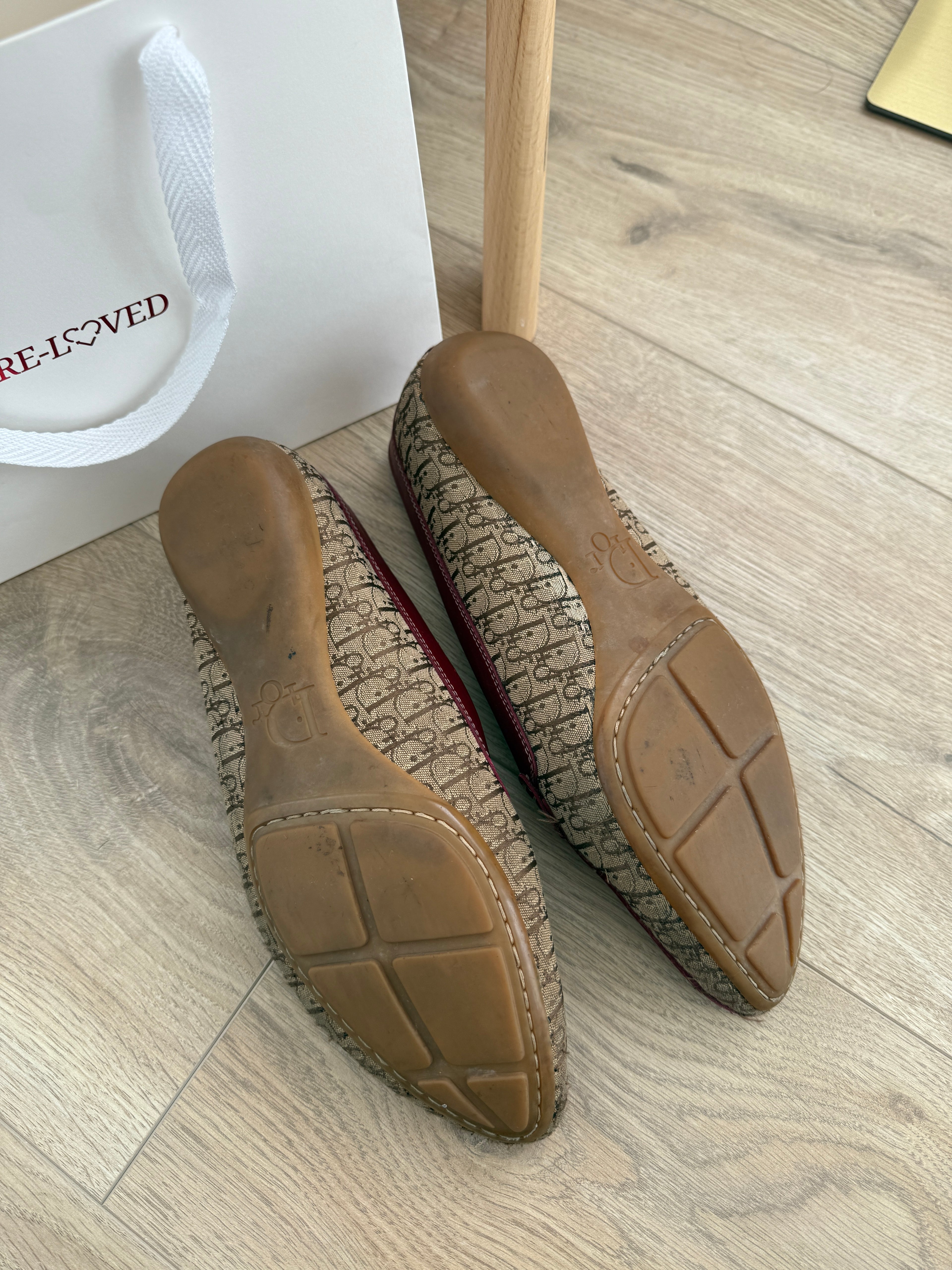 Christian Dior Vintage Canvas Monogram Loafers with Burgundy Leather Trim – UK 5