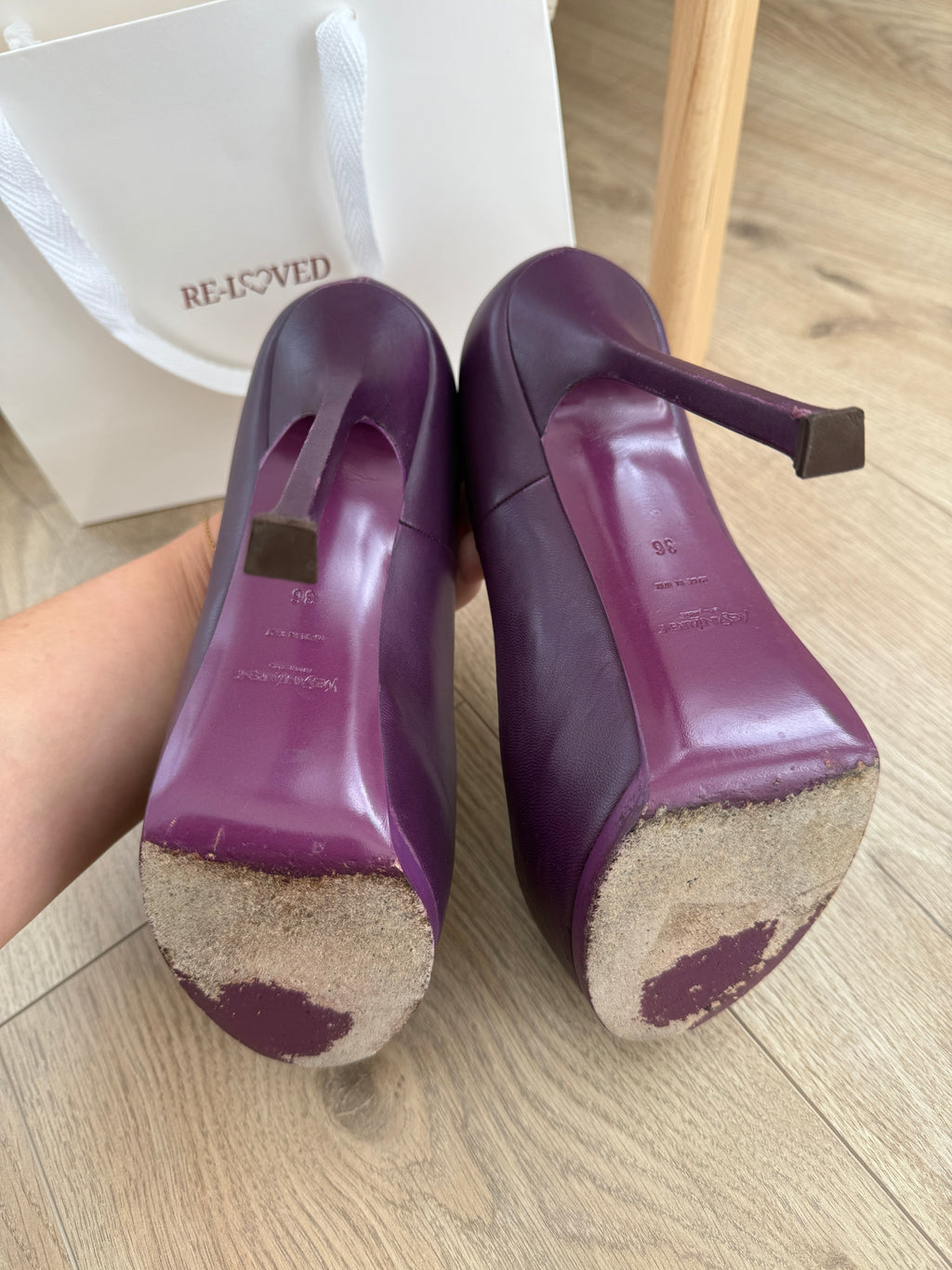Yves Saint Laurent Rive Gauche Plum Leather Platform Pumps – UK 4