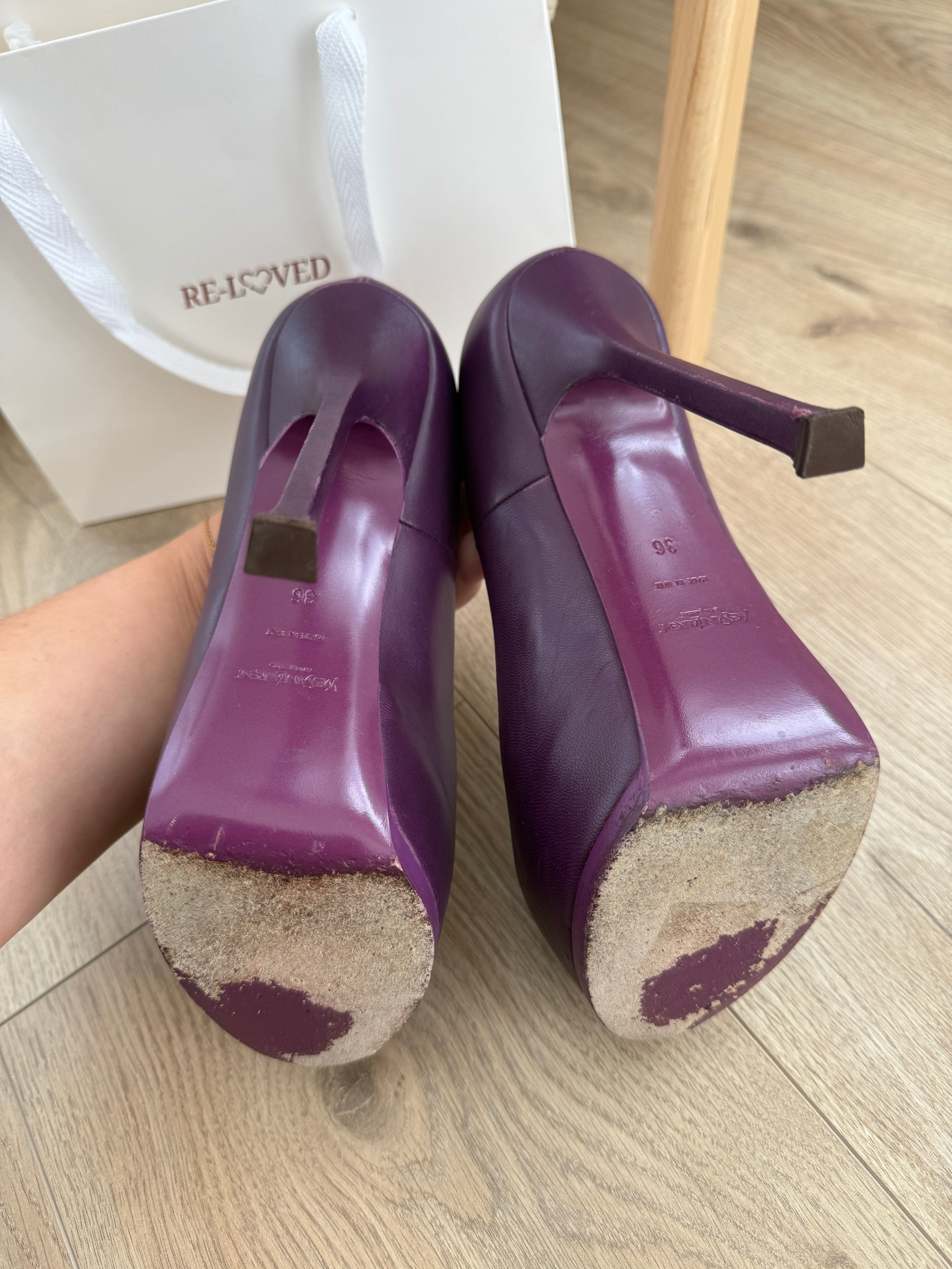 Yves Saint Laurent Rive Gauche Plum Leather Platform Pumps – UK 4