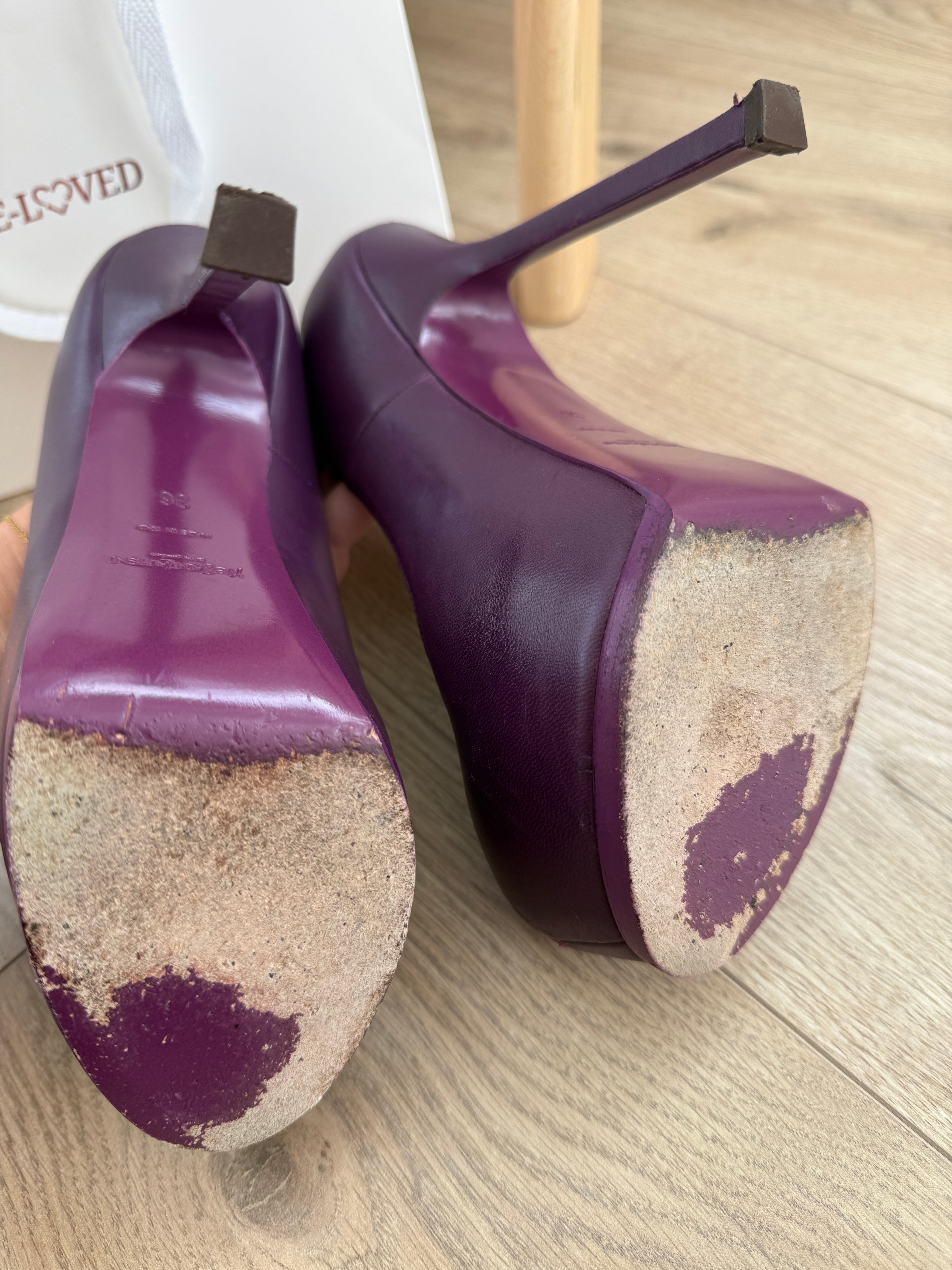 Yves Saint Laurent Rive Gauche Plum Leather Platform Pumps – UK 4