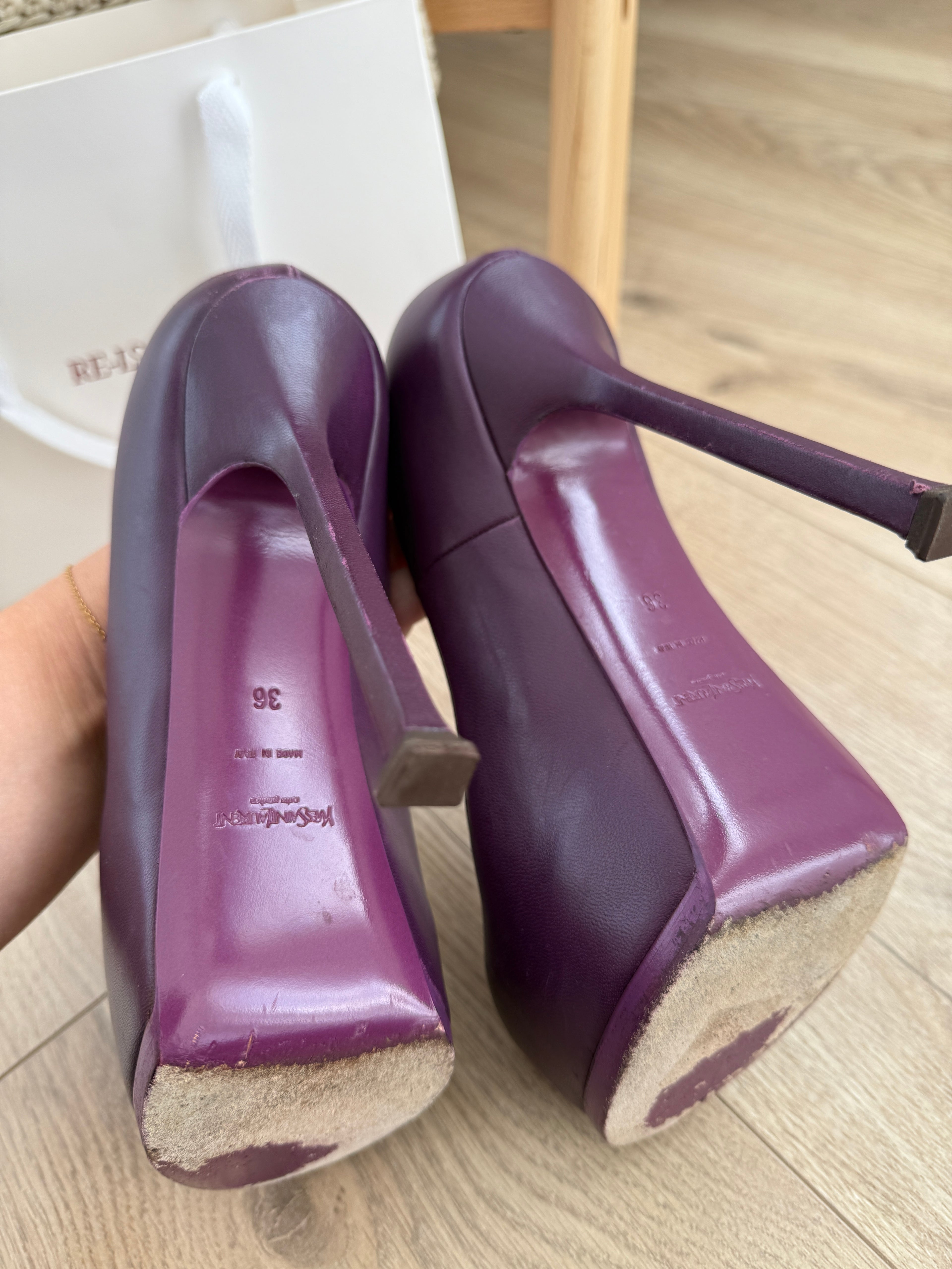 Yves Saint Laurent Rive Gauche Plum Leather Platform Pumps – UK 4